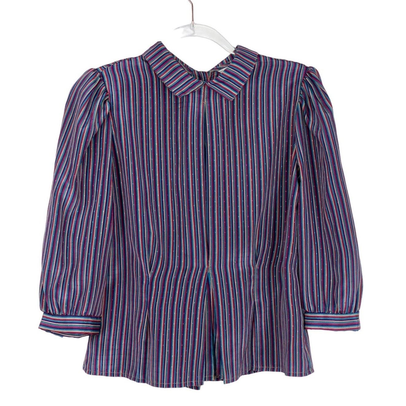 Vintage 1970s Vintage Peter Pan Collar Purple Striped Blouse Small Size S / US 4 / IT 40 - 2 Thumbnail