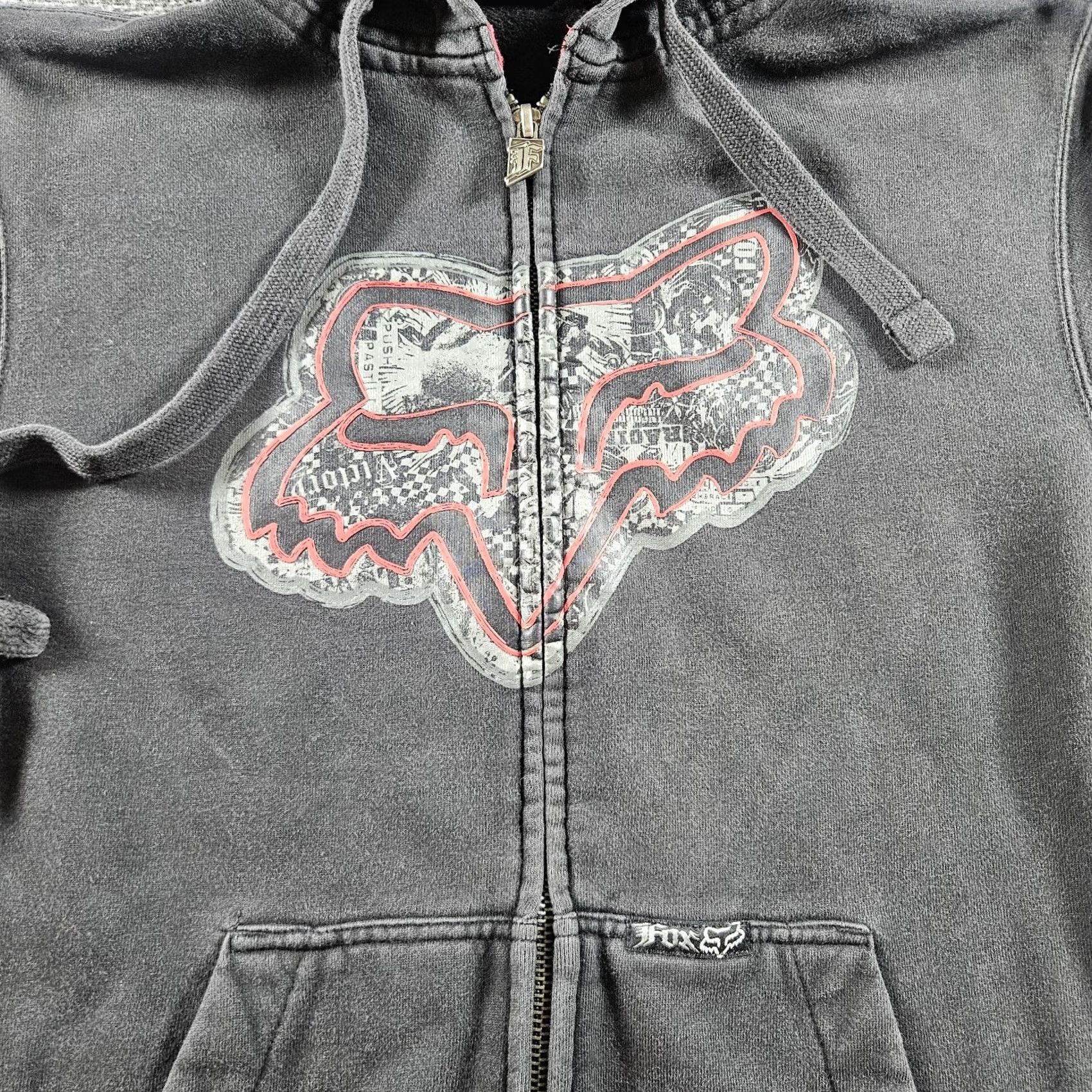Fox Racing VINTAGE Fox Full Zip Hoodie Mens S Black Grunge Racing 90s Y2K Cyber Size US S / EU 44-46 / 1 - 2 Thumbnail