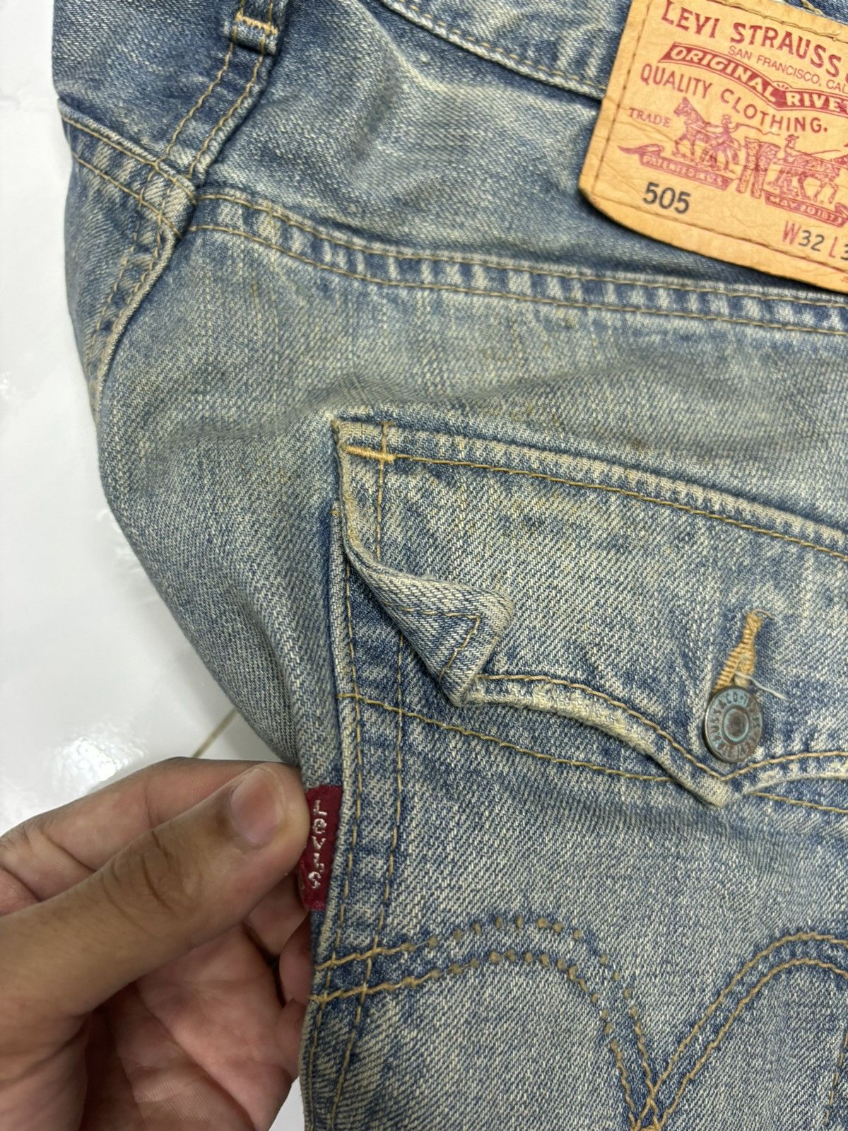 Levi's 🔥LEVIS 505 FLAP POCKET DISTRESSED DENIM JEANS Size US 32 / EU 48 - 15 Thumbnail