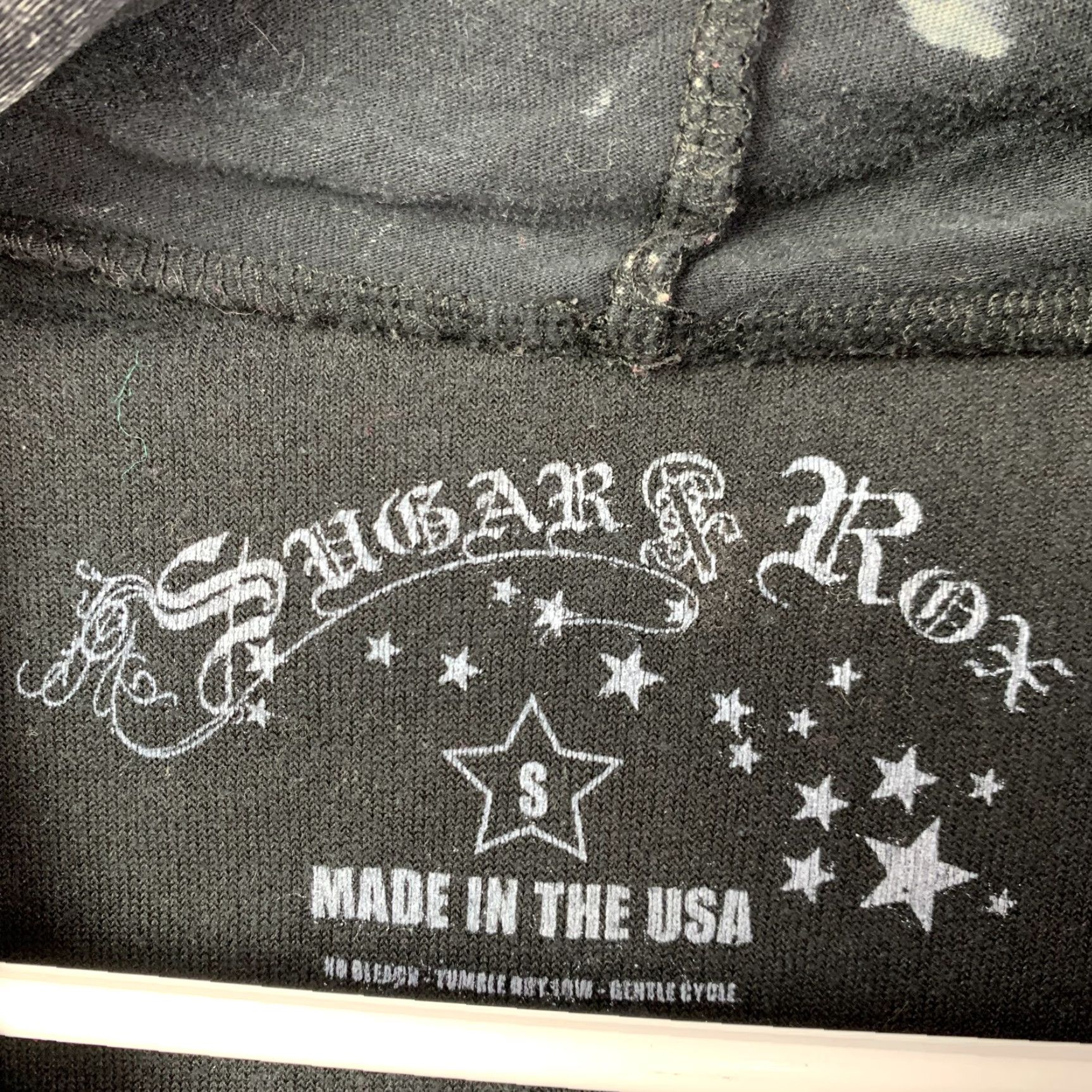 Sugar Sugar Rox Women's S Black Acid Wash Full Zip Hooded Sweatshirt Studs Pockets Y2K Rock Grunge Hooded Slim Velour Casual Activewear jacket Size S / US 4 / IT 40 - 5 Thumbnail