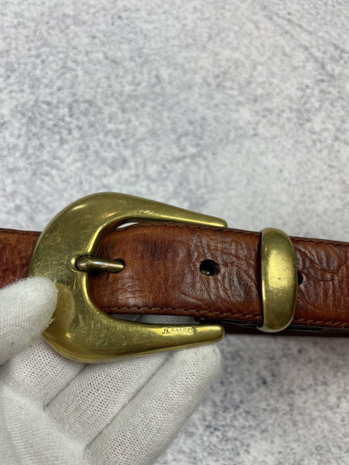Jil Sander × Vintage Jil Sandre Leather Belt in Brown and Gold Buckle Size ONE SIZE - 6 Thumbnail