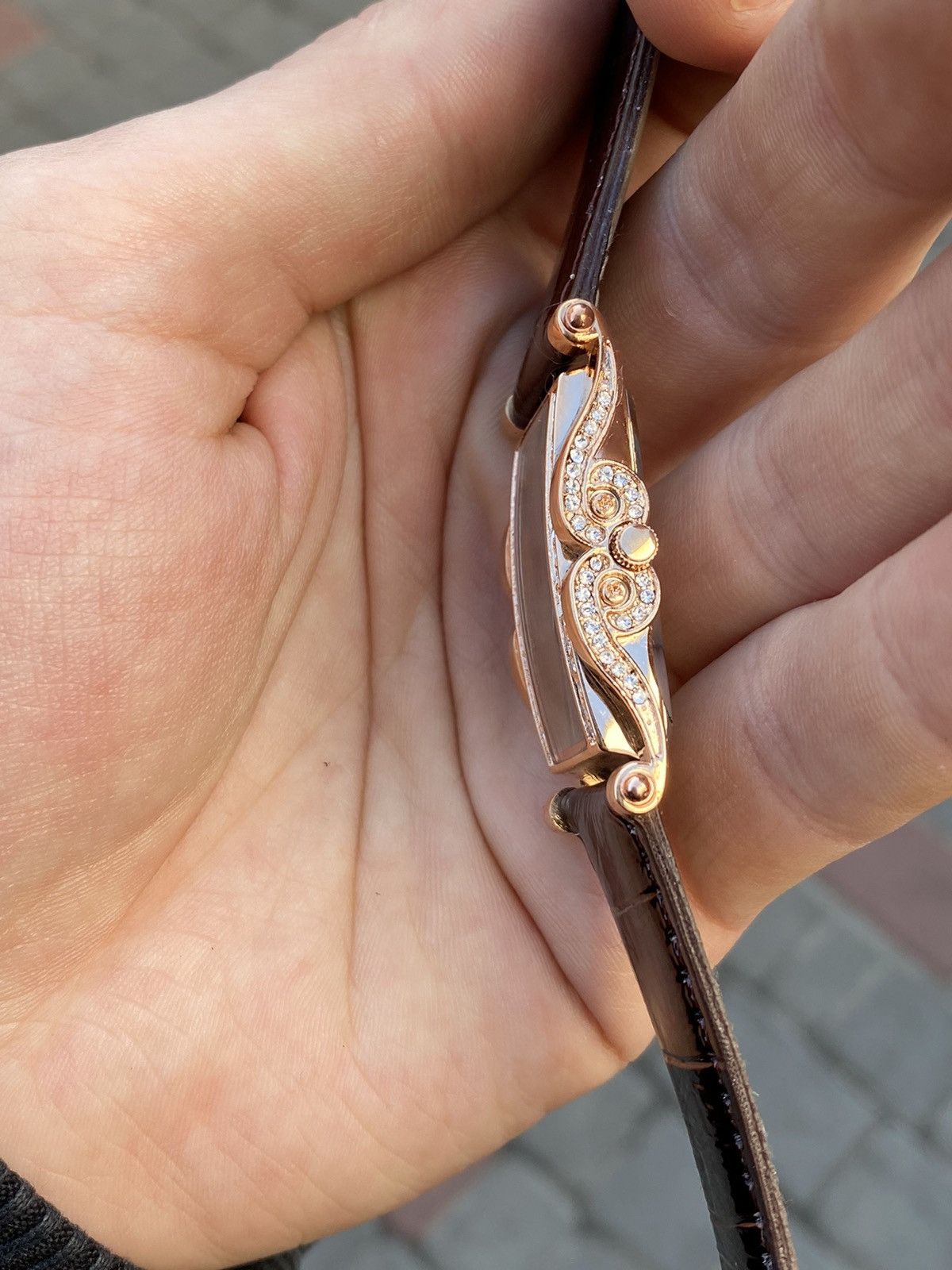 Vintage Brown Strap Watch w/ Gold Crystals - Japanese Mechanism Size ONE SIZE - 8 Thumbnail