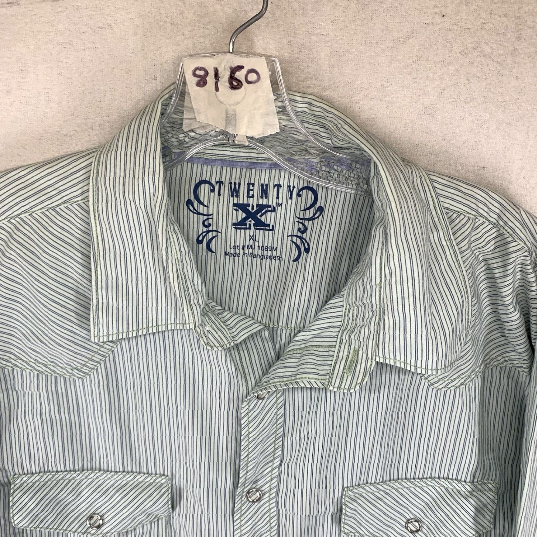 Wrangler Wrangler 20X Men's Western Shirt XL Green Blue Striped Casual Workwear Long Sleeve Pearl Snap Size US XL / EU 56 / 4 - 4 Thumbnail