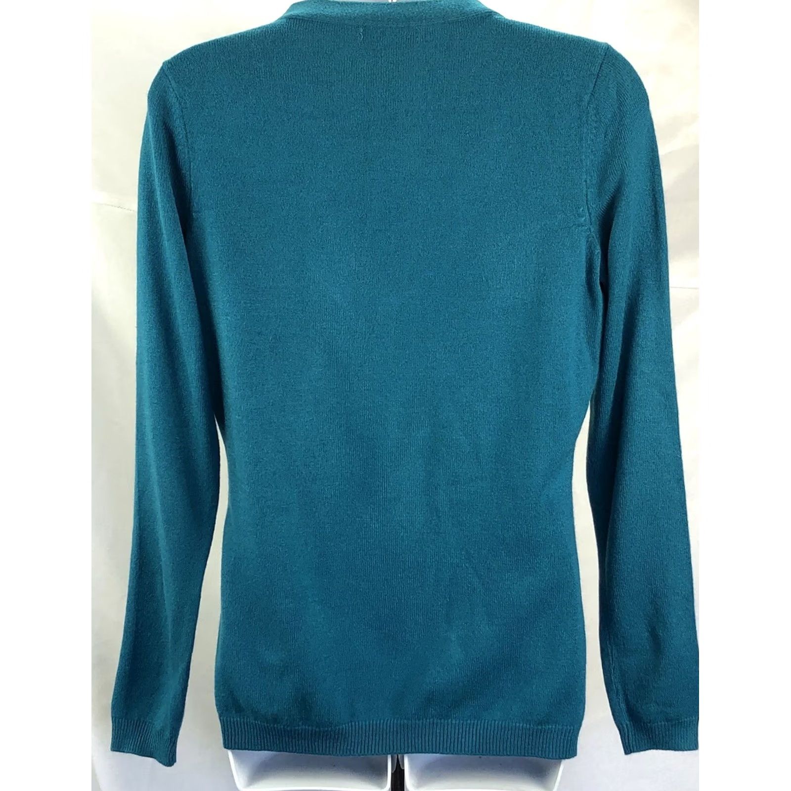 CO VINTAGE NYC Sweater Teal Argyle V-Neck Long Sleeve Pullover 90s Y2K Preppy Womens M Size M / US 6-8 / IT 42-44 - 3 Thumbnail