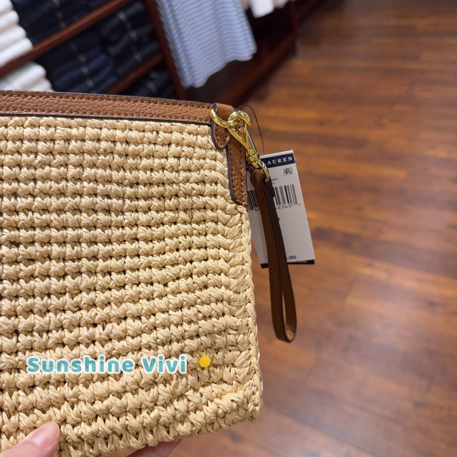 Lauren Ralph Lauren NWT Ralph Lauren Large Adley Straw Leather Pouch Natural Tan Size ONE SIZE - 6 Thumbnail