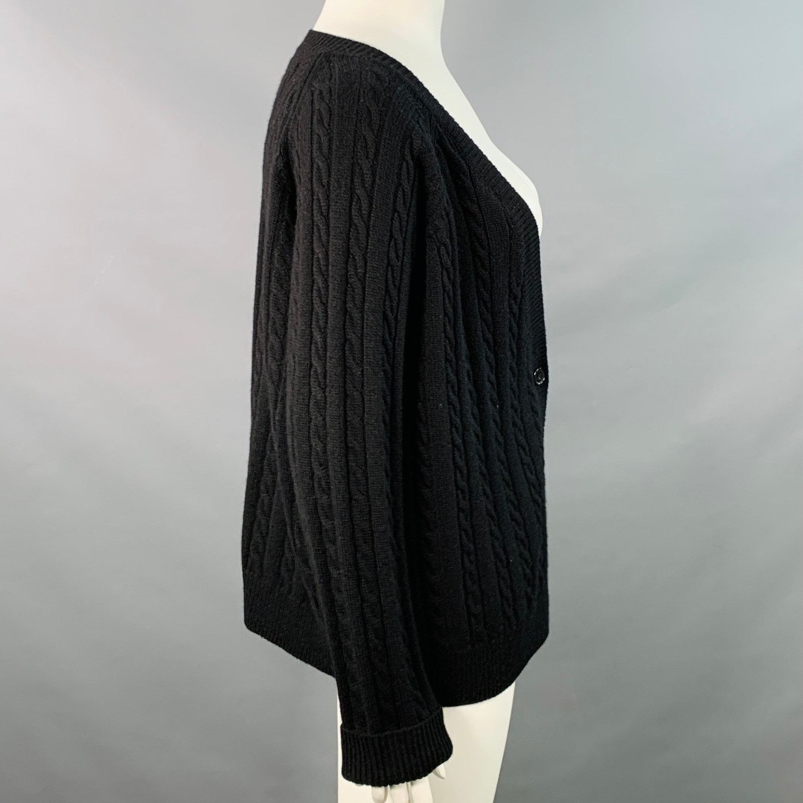 CO CO Size L Black Cashmere Cable Knit Oversized Cardigan Size L / US 10 / IT 46 - 2 Thumbnail