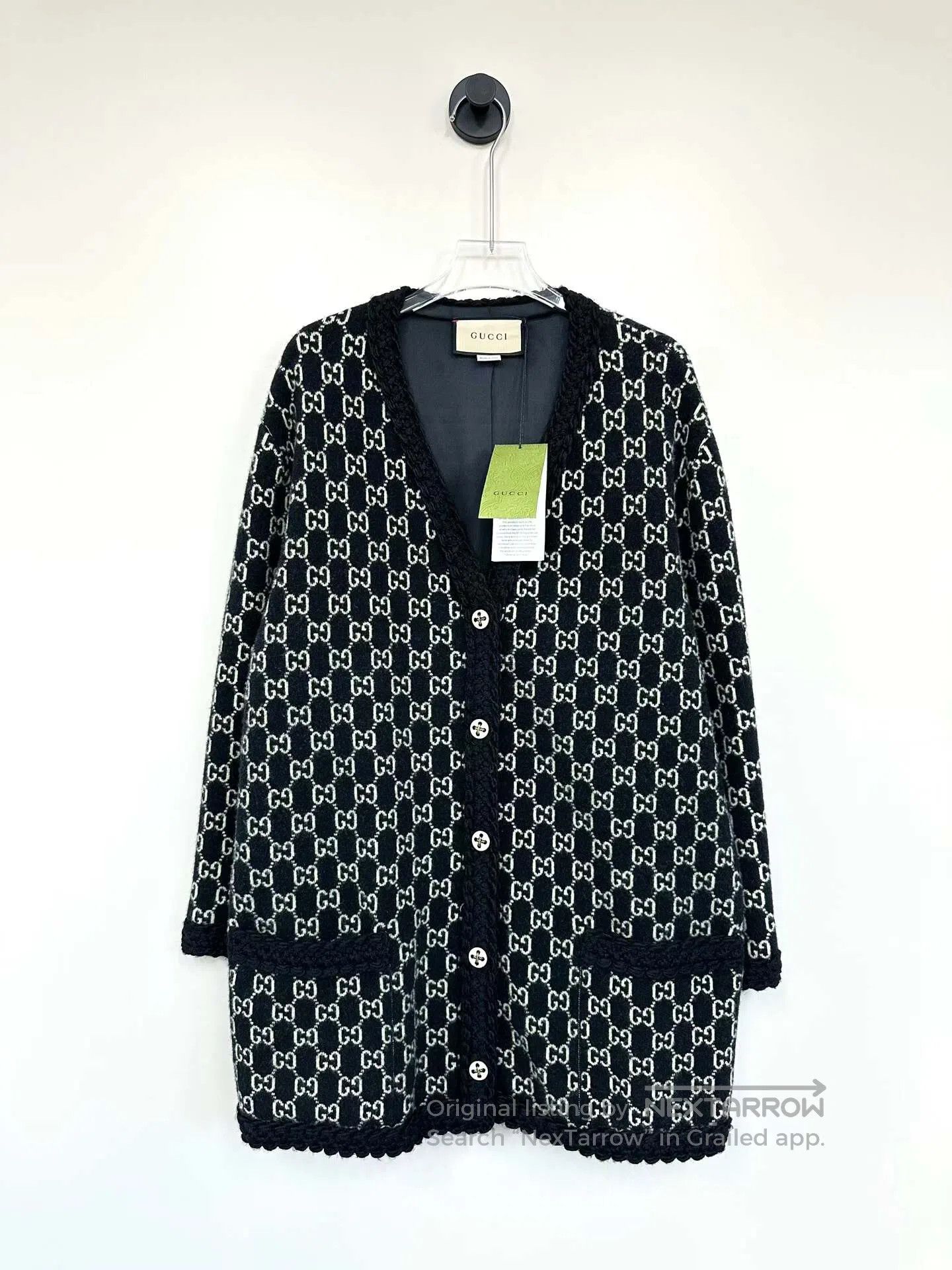 Gucci Guicci Black Monogram Full Print Wool Knit Cardigan| Size US L / EU 52-54 / 3 - 1 Thumbnail