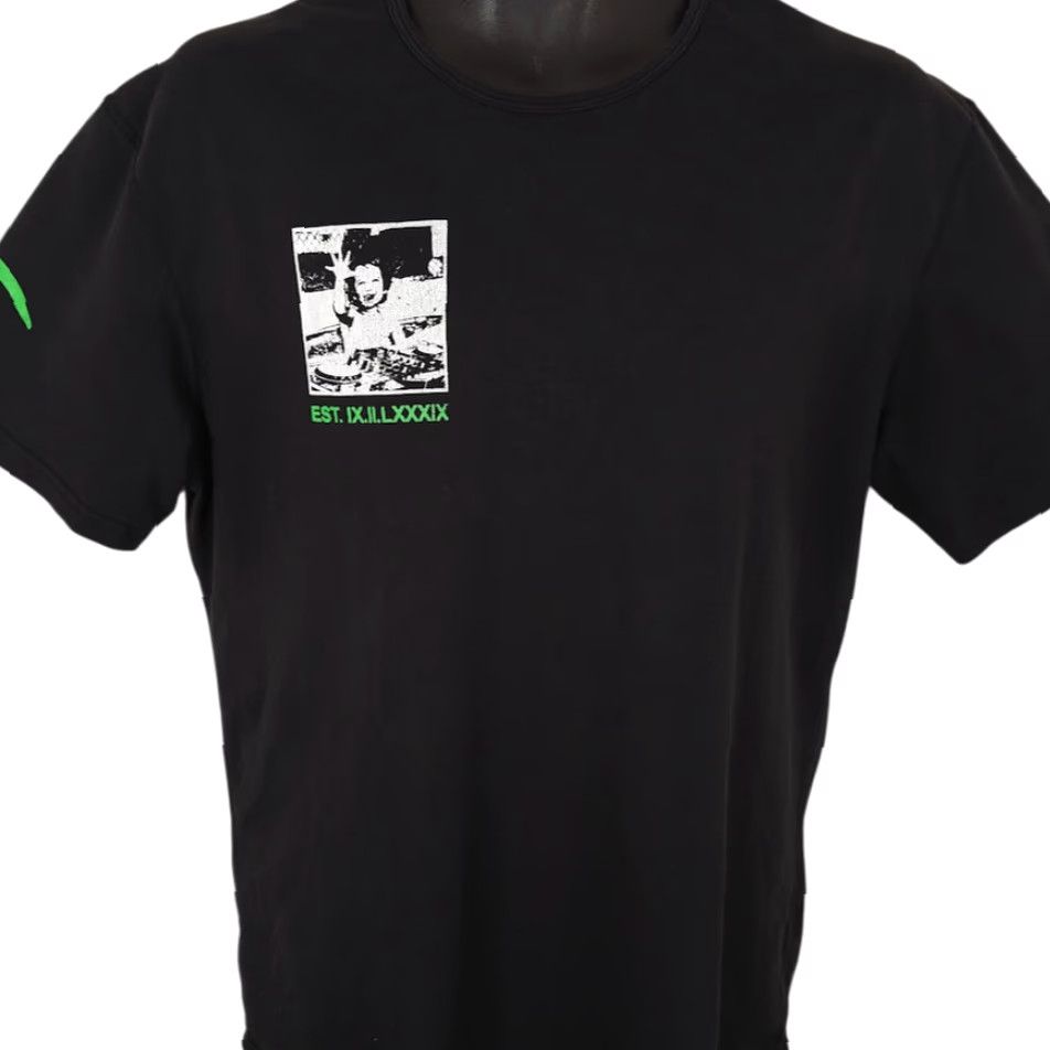 Vintage BYLT DJ T Shirt Mens Large Black Green Sheet Music Drop Cut Crew Neck Short Sleeve Cotton Blend Modern Music Tour EDM Mens Shirt Size US L / EU 52-54 / 3 - 2 Thumbnail