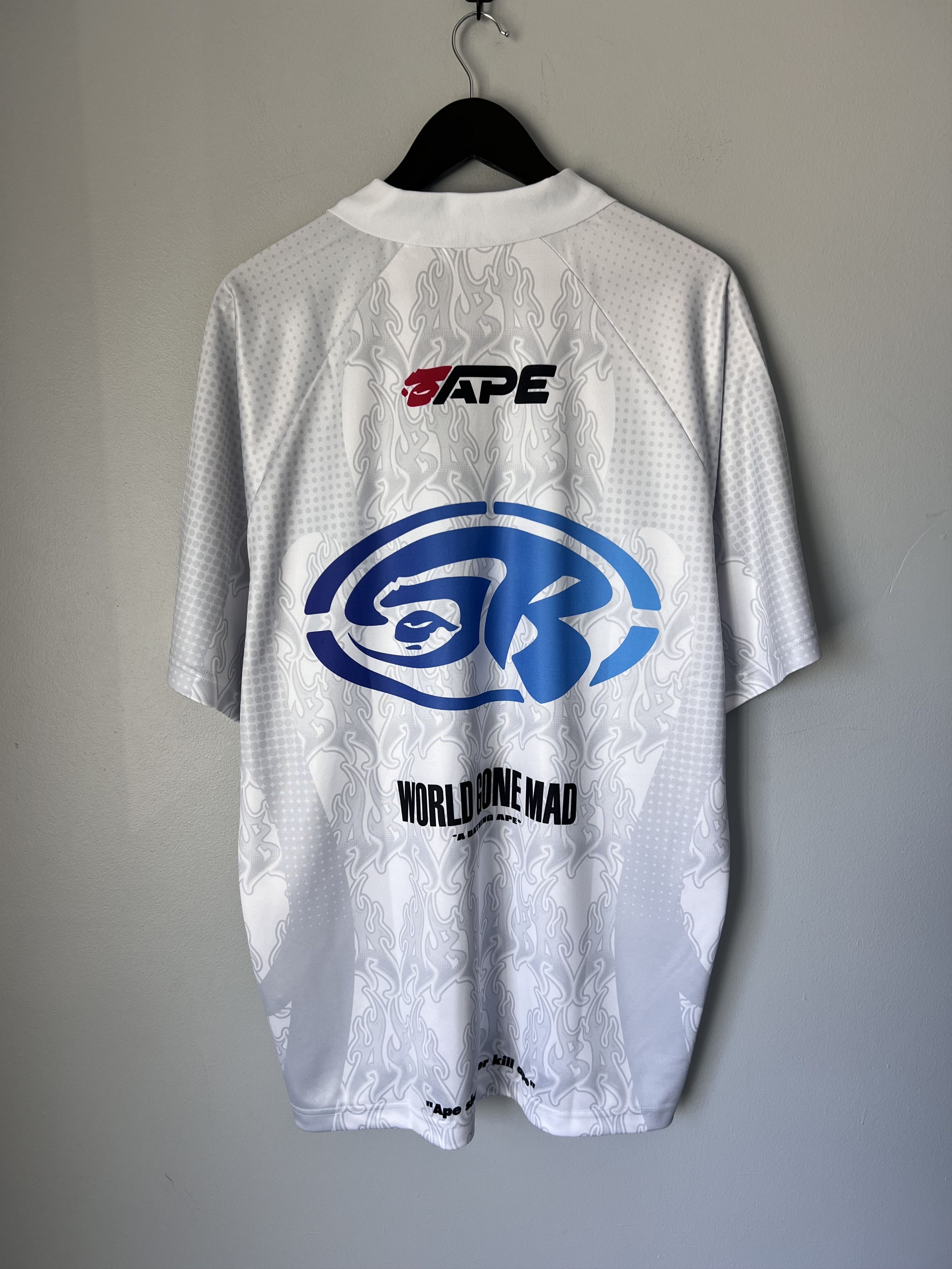 Bape Bape Flame Pattern Overall Half Zip Polo Jersey in White Size US L / EU 52-54 / 3 - 4 Thumbnail