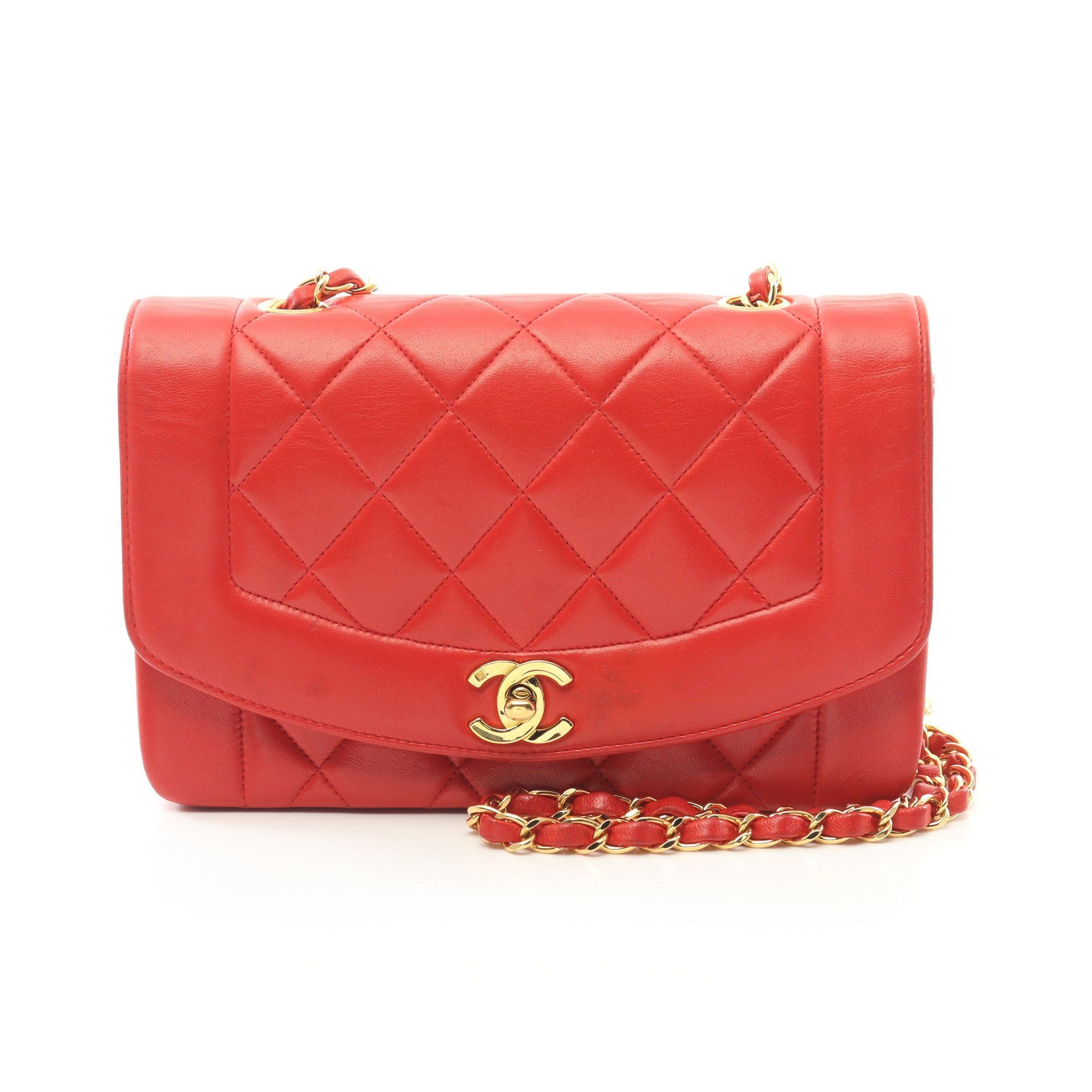 Chanel Chanel Matelasse Diana Flap Chain Shoulder Bag Lambskin Red Gold Hardware Size ONE SIZE - 1 Thumbnail