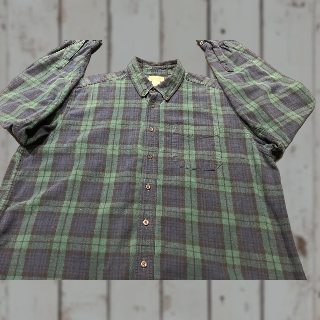 Vintage VINTAGE L.L. Bean Men's Flannel Shirt Casual Big & Tall XLT Long Sleeve Blue Green Scotch Plaid Size US XL / EU 56 / 4 - 1 Thumbnail