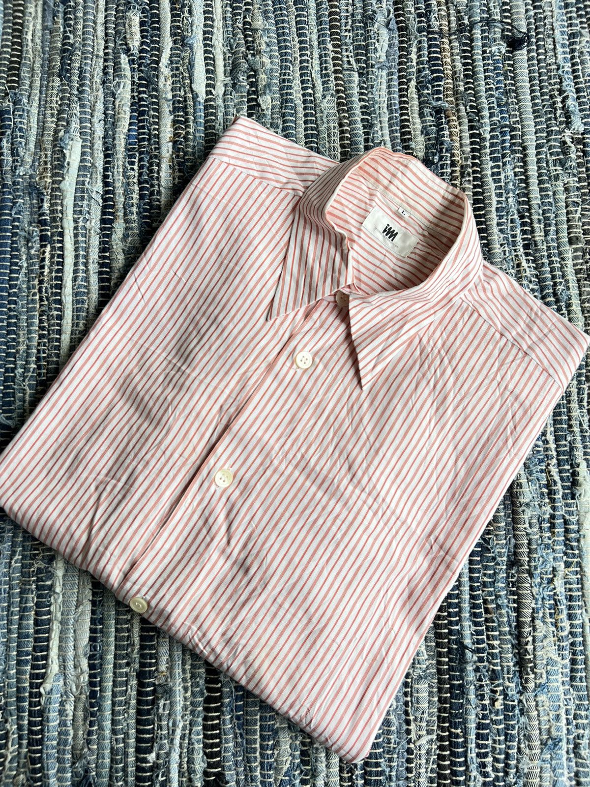 Issey Miyake × Pleats Please Issey Miyake × Vintage Vintage Issey Miyake Orange Striped Formal/Casual B/D Shirt Size US L / EU 52-54 / 3 - 1 Thumbnail