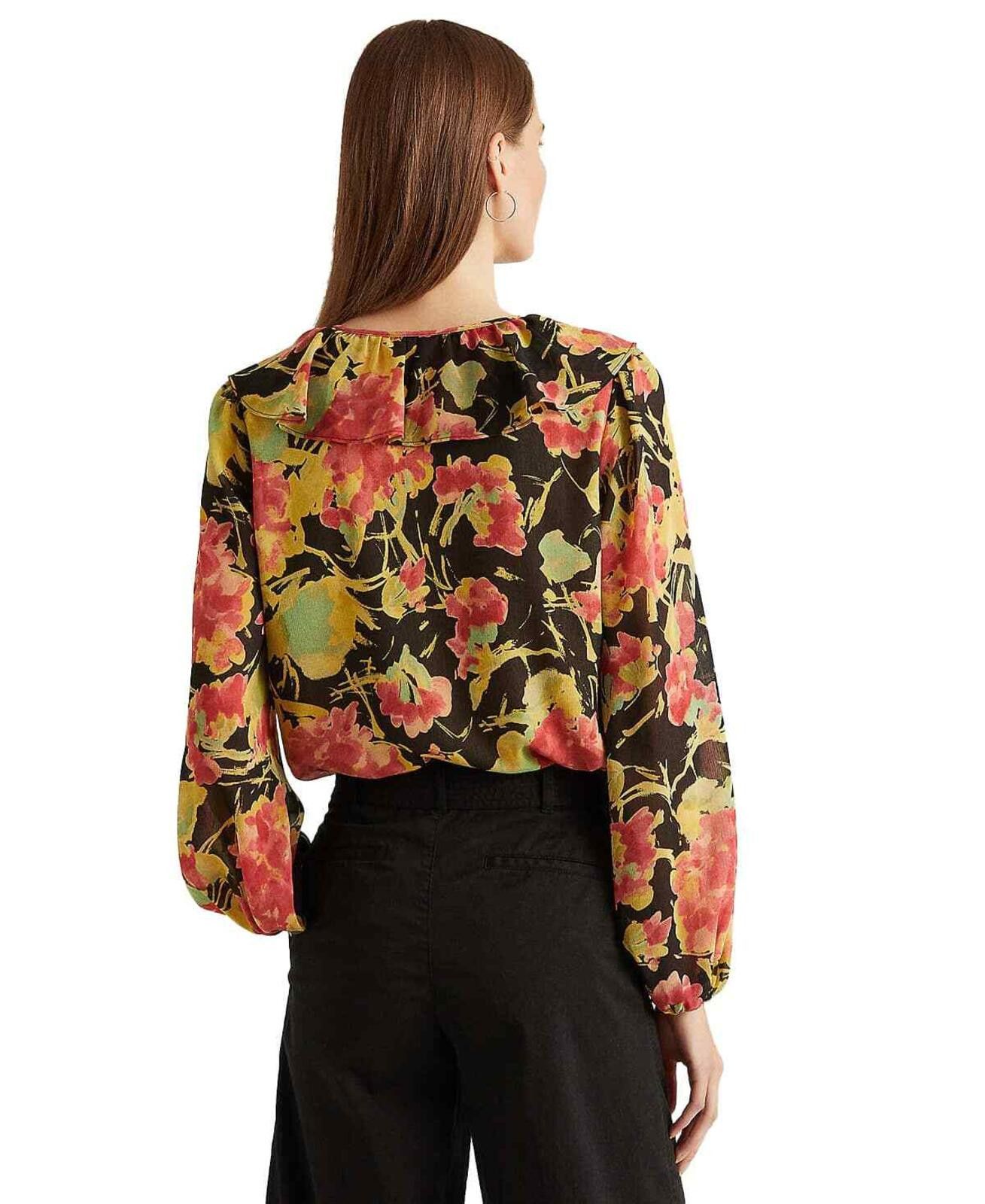 Lauren Ralph Lauren Lauren Ralph Lauren Black Floral Crinkle Georgette Blouse S Size S / US 4 / IT 40 - 2 Thumbnail