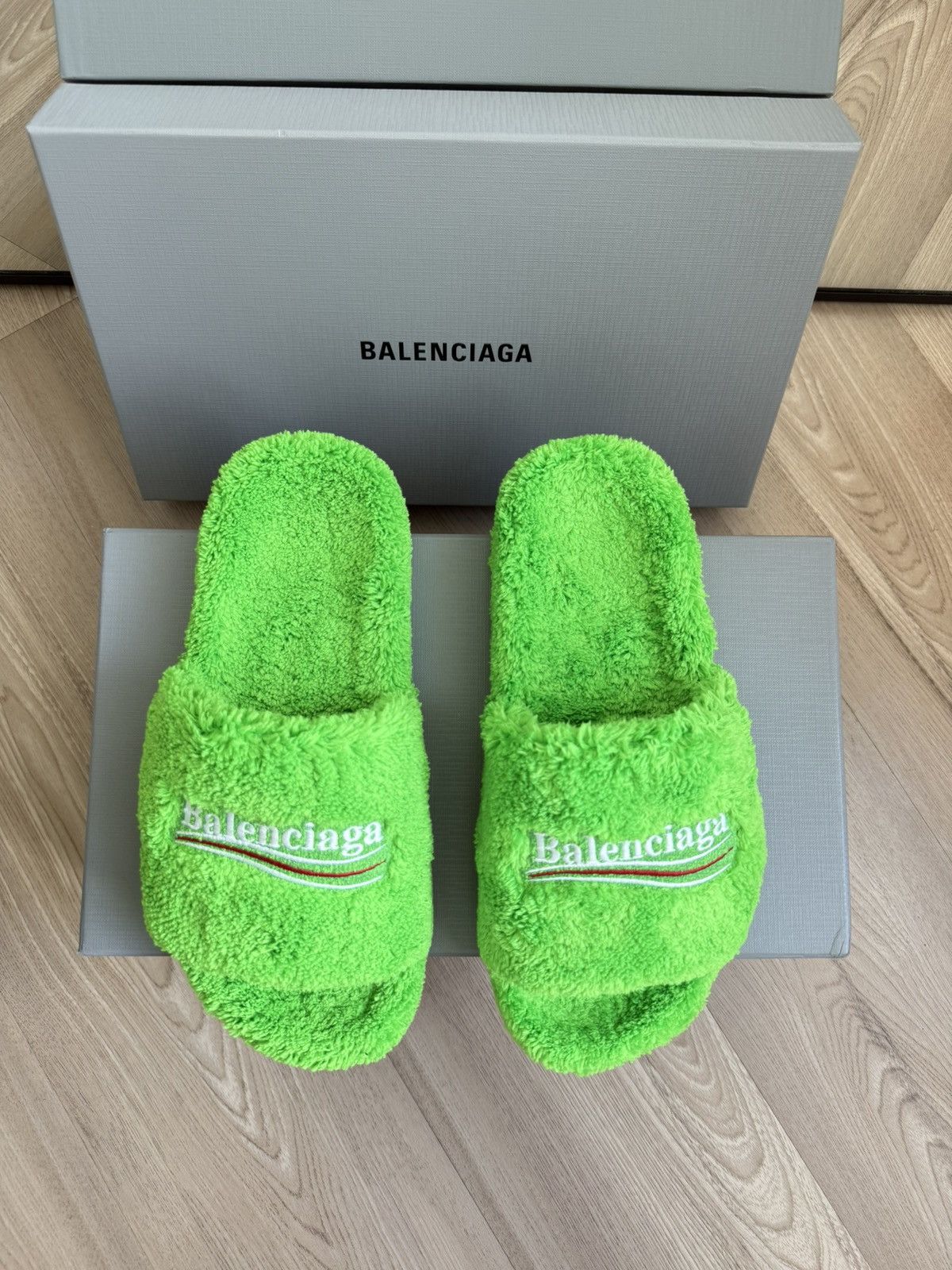 Balenciaga Rare Balenciaga Furry Slides “Green Apple” 🍏 | Grailed