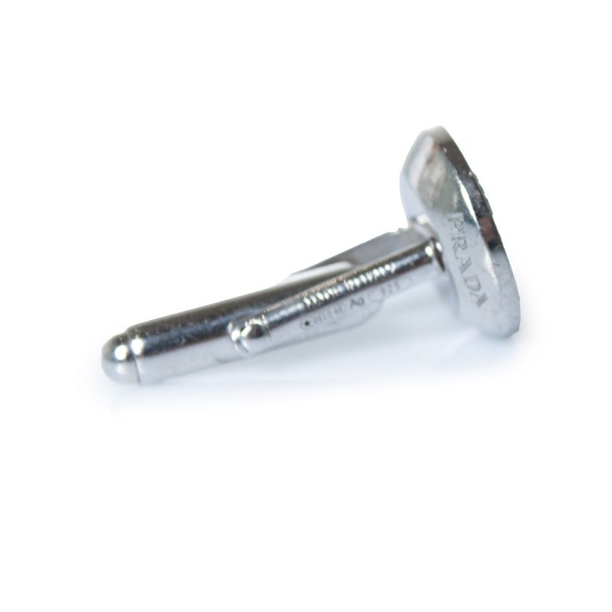 Prada Prada, silver toned and black leather cufflinks Size ONE SIZE - 4 Thumbnail