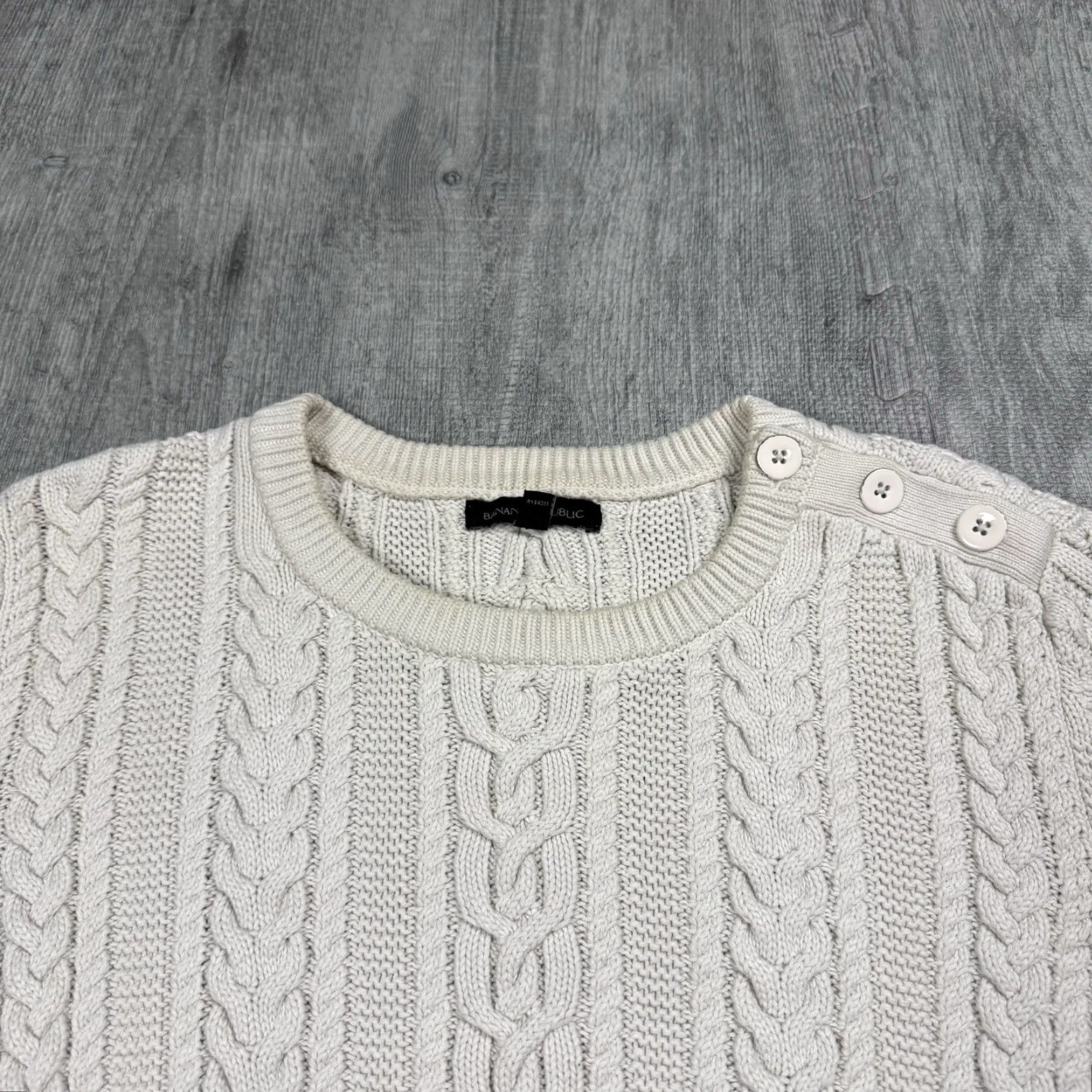 Banana Republic VINTAGE Banana Republic Women’s Chunky Cable Knit Fisherman Sweater XL Ivory Pullover Autumn Winter Size XL / US 12-14 / IT 48-50 - 2 Thumbnail