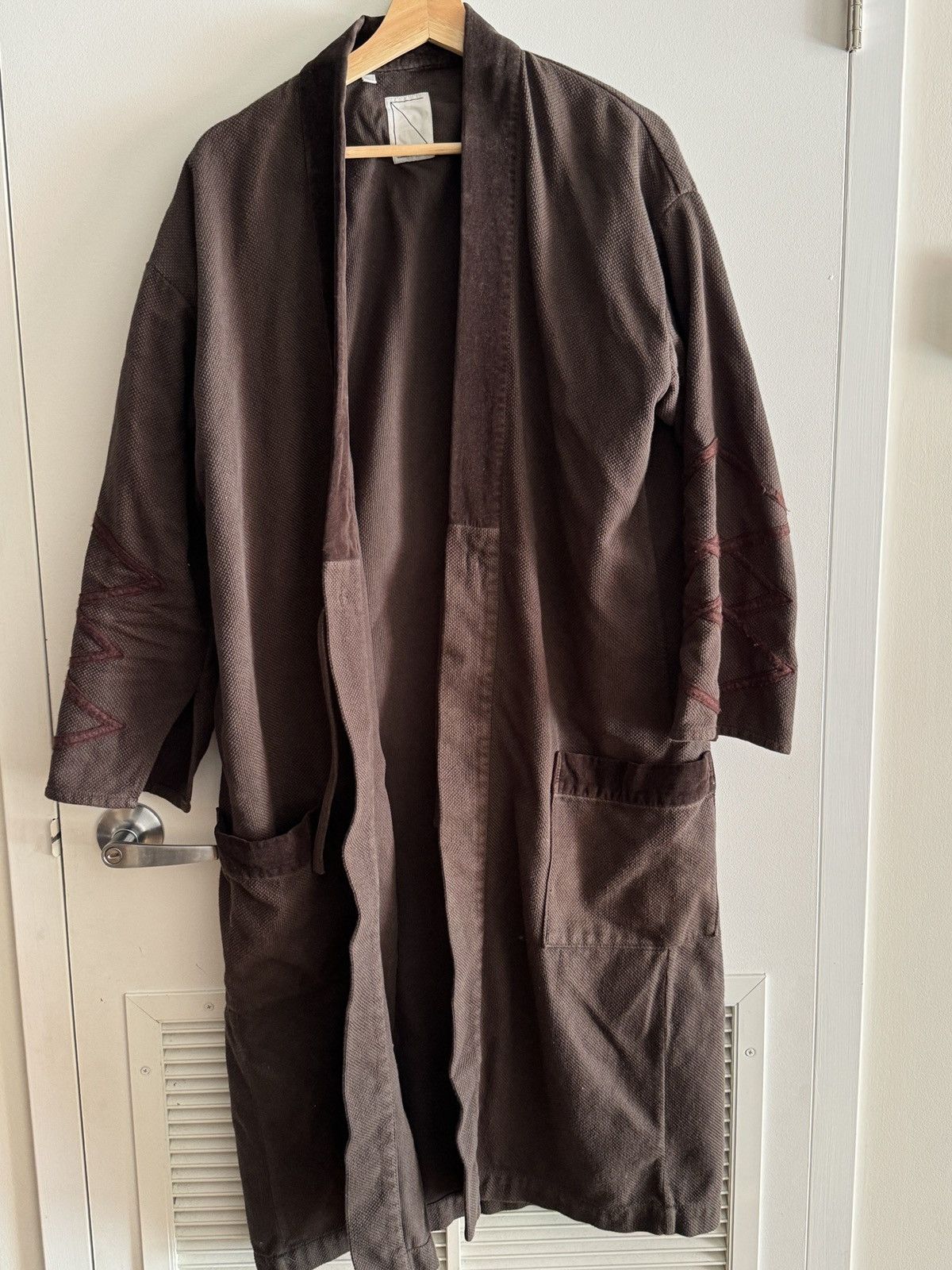 image of Soulive Robe Brown Sashiko And Velvet, Men's (Size Medium)