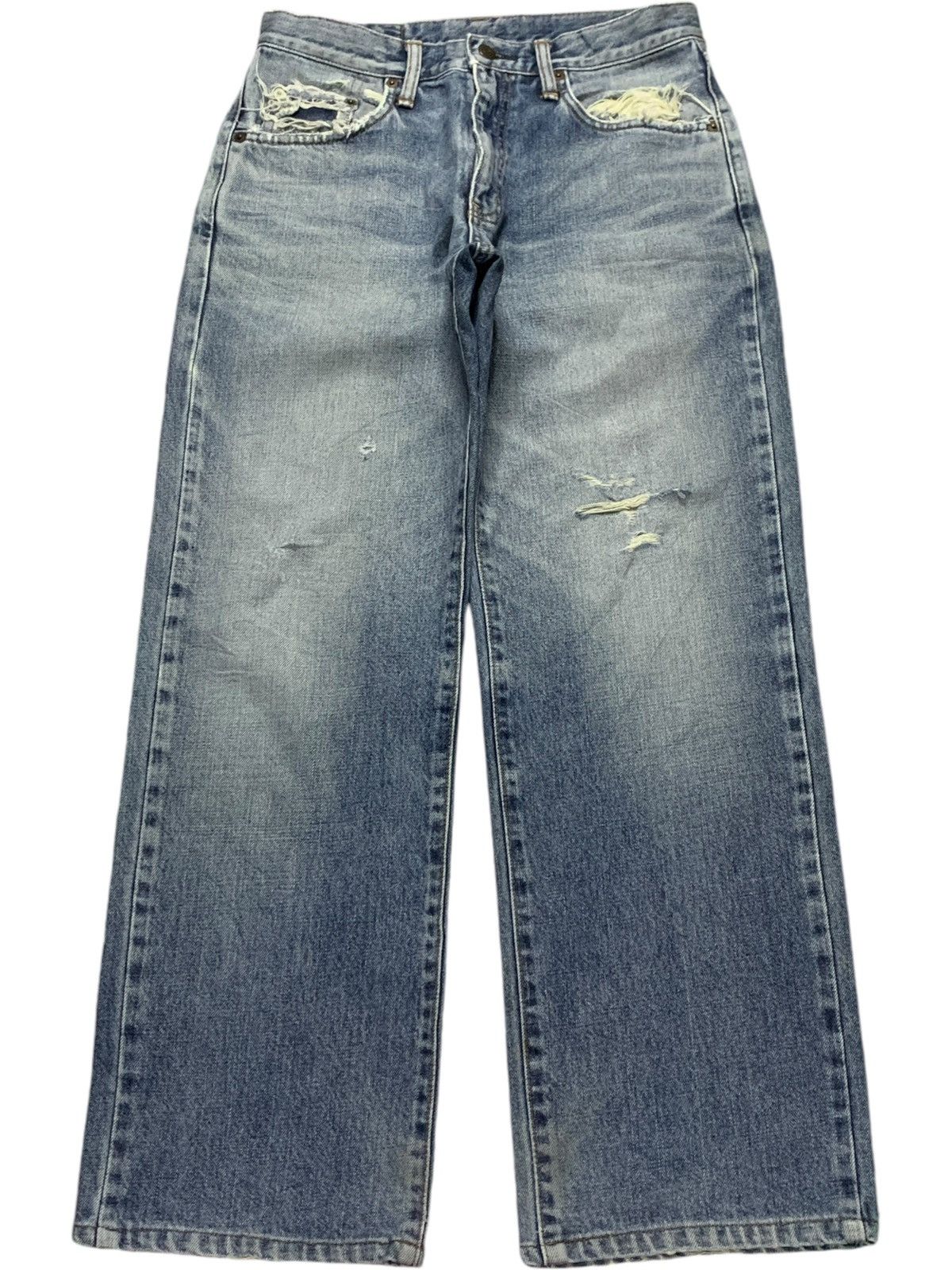 Edwin × Japanese Brand SALES🔥Vintage Edwin Faded Blue Wash Distress Baggy Jeans Size US 29 - 1 Thumbnail