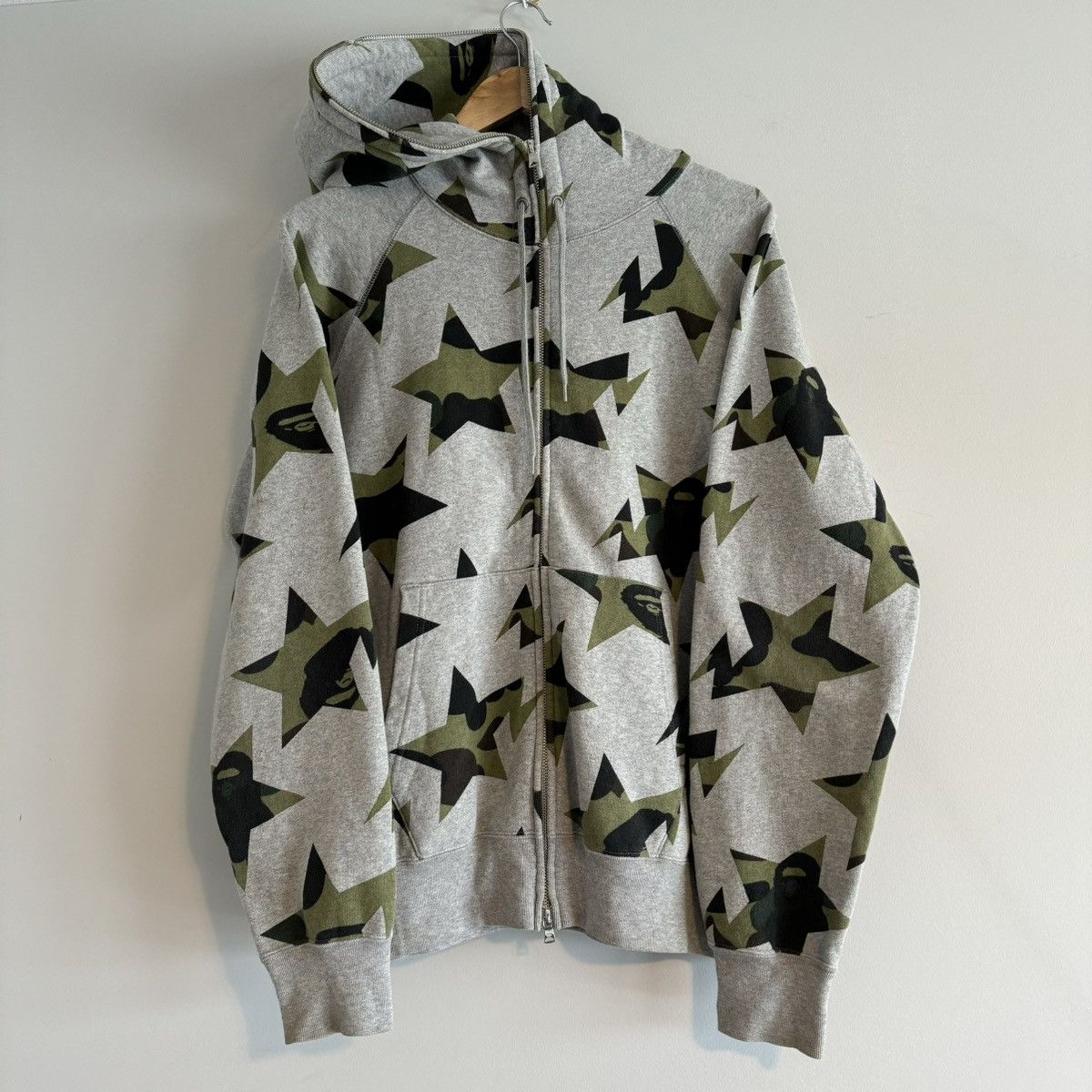 image of Bape 1St Camo Sta Pattern Full Zip Hoodie in Grey, Men's (Size Large)
