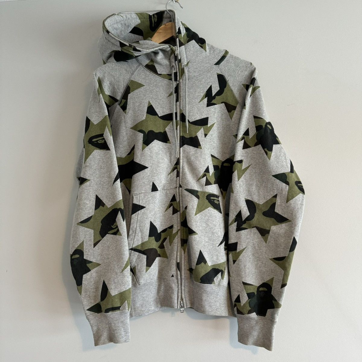 Pre-owned Bape 1st Camo Sta Pattern Full Zip Hoodie In Grey