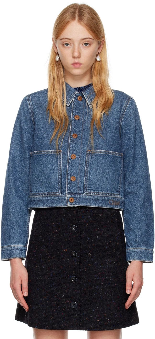 Chloe o1loc1c10425 Denim Jacket in Dusky Blue Size L / US 10 / IT 46 - 5 Thumbnail