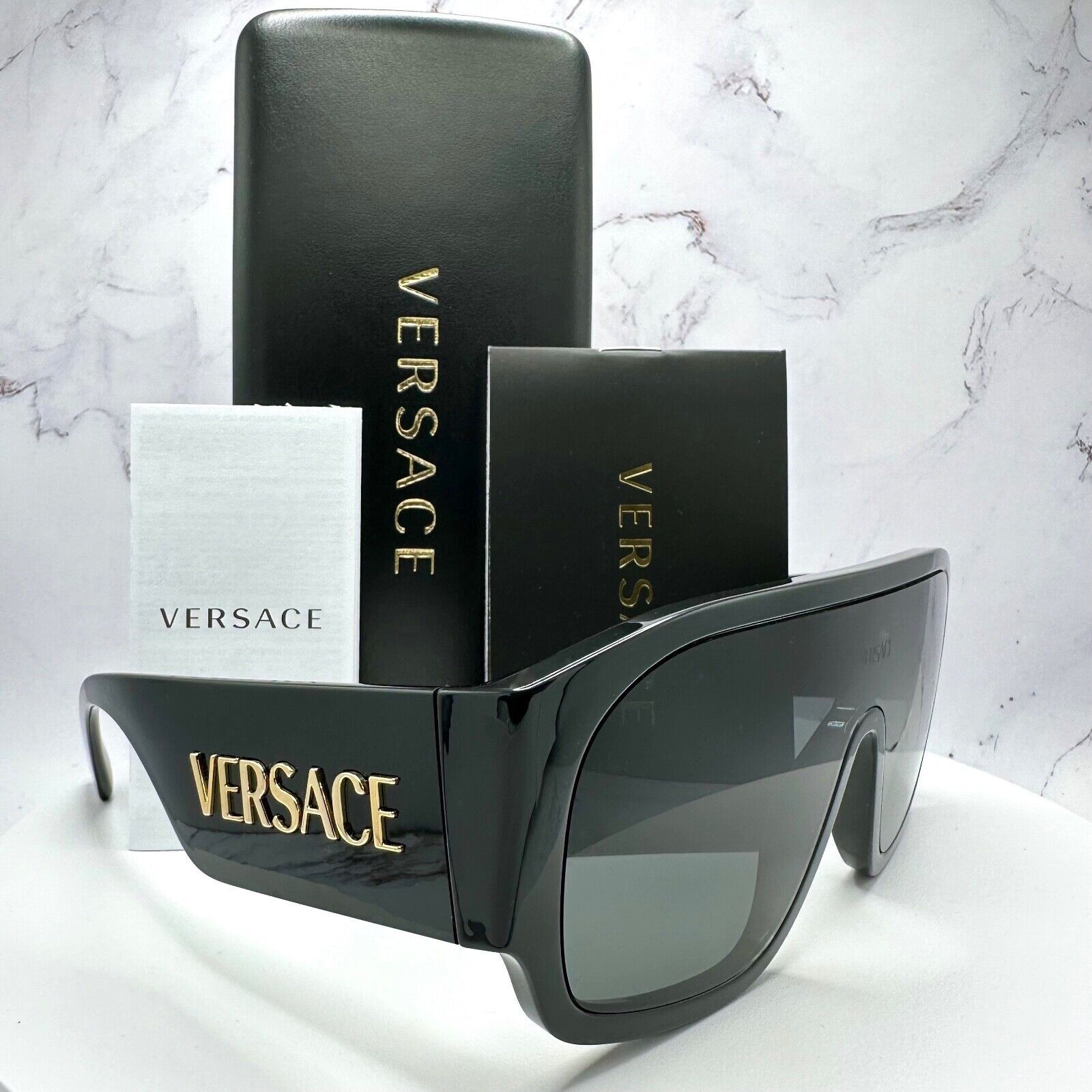 Versace New VERSACE Sunglasses Black Aviator Wrap Shield Runway Gold Size ONE SIZE - 12 Thumbnail