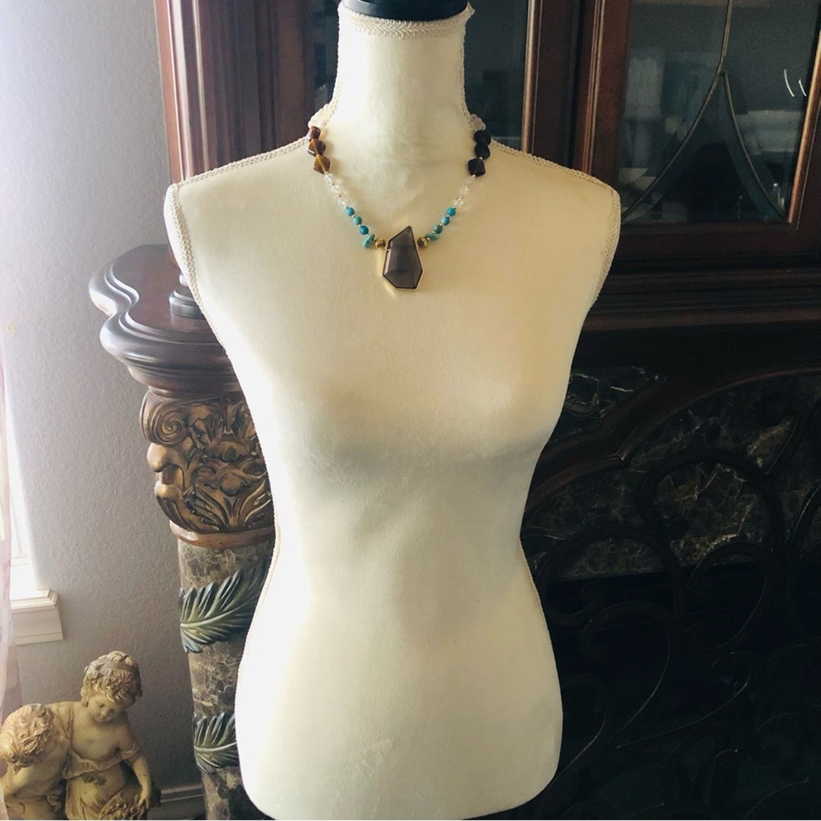 Handmade Handcrafted faceted smoky topaz lucite stone necklace Size ONE SIZE - 5 Thumbnail