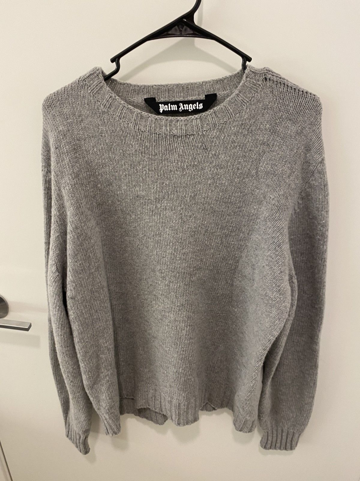 Palm Angels Palm Angels Intarsia Curved Logo Grey Melange Sweater Size US L / EU 52-54 / 3 - 1 Thumbnail