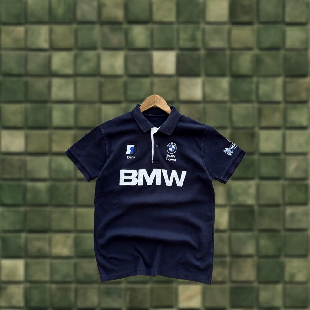 VINTAGE BMW Polo Shirt Men M Blue Logo Racing Formula One Big Logo 90s Cars