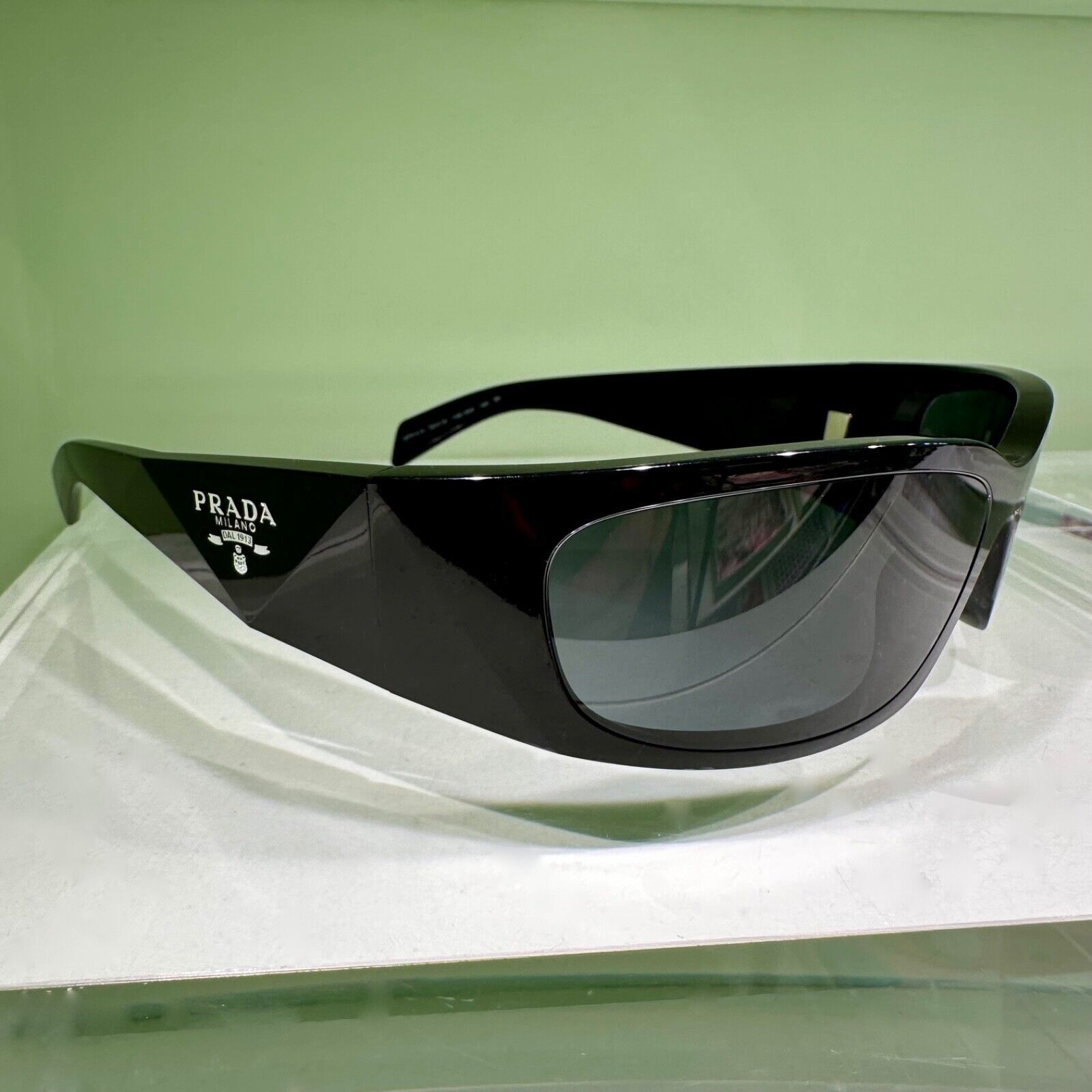 Prada Sunglasses Black Symbole Logo Mask Acetate Authentic