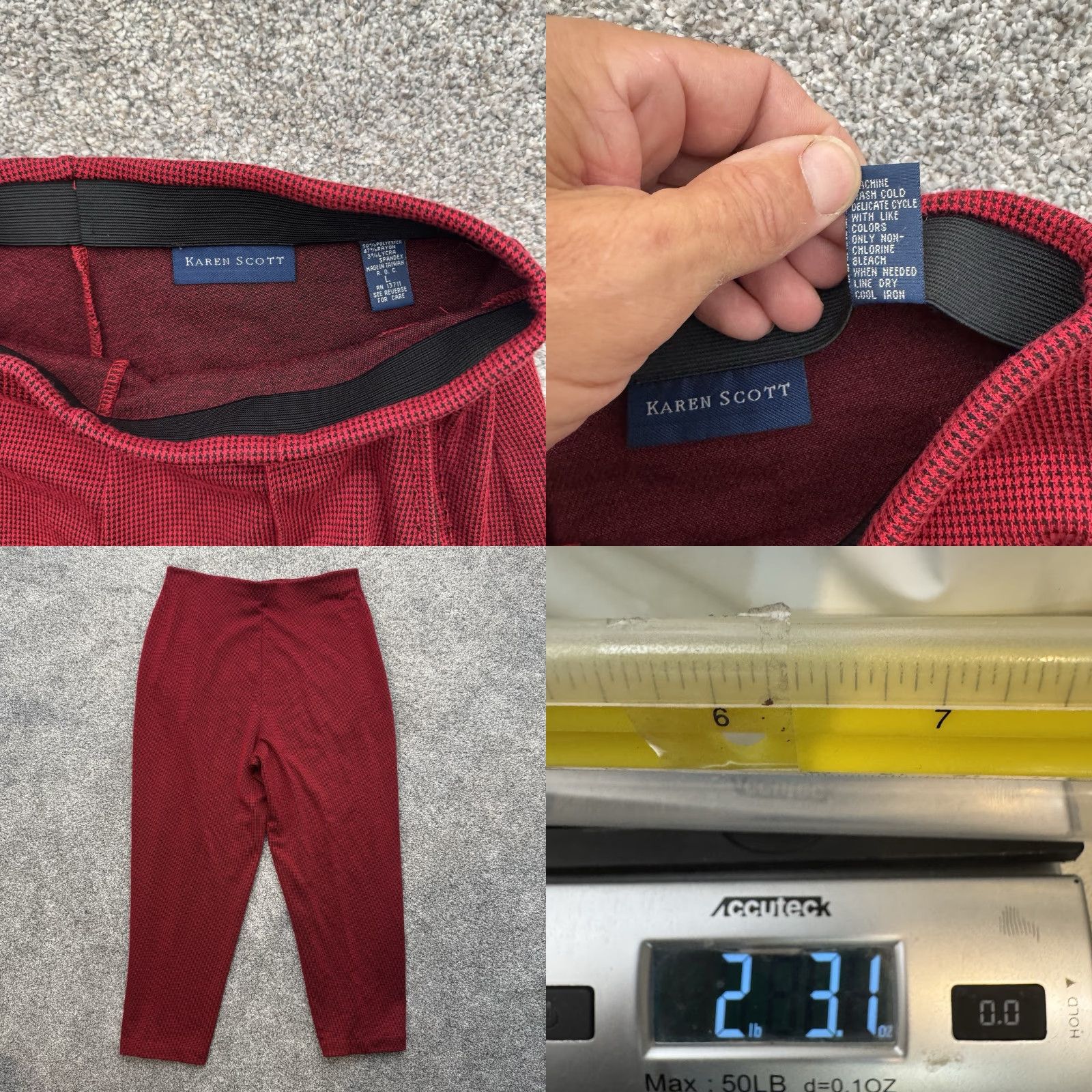 Vintage Karen Scott 2 Piece Zip Jacket Pants Set Mini Houndstooth Cozy Grandmacore Y2K Fall Red Womens L Outfit/Set Size 36" / US 14 / IT 50 - 11 Thumbnail