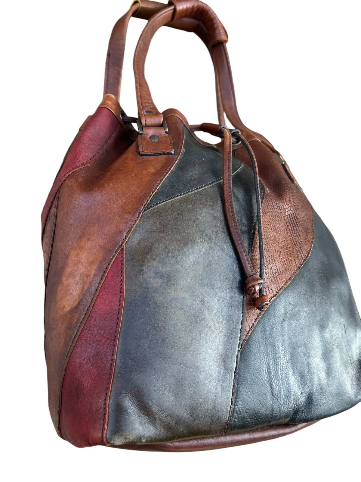 Leather Vintage K. Murata Japan Fade Patina Patchwork Tote Bag Size ONE SIZE - 13 Thumbnail