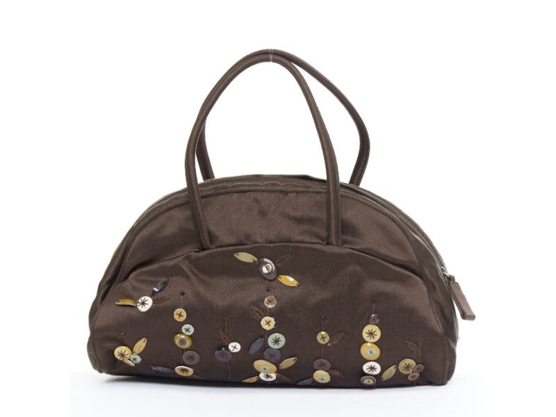 Prada PRADA Vintage brown satin leather beads embroidered top handle bag Size ONE SIZE - 1 Thumbnail