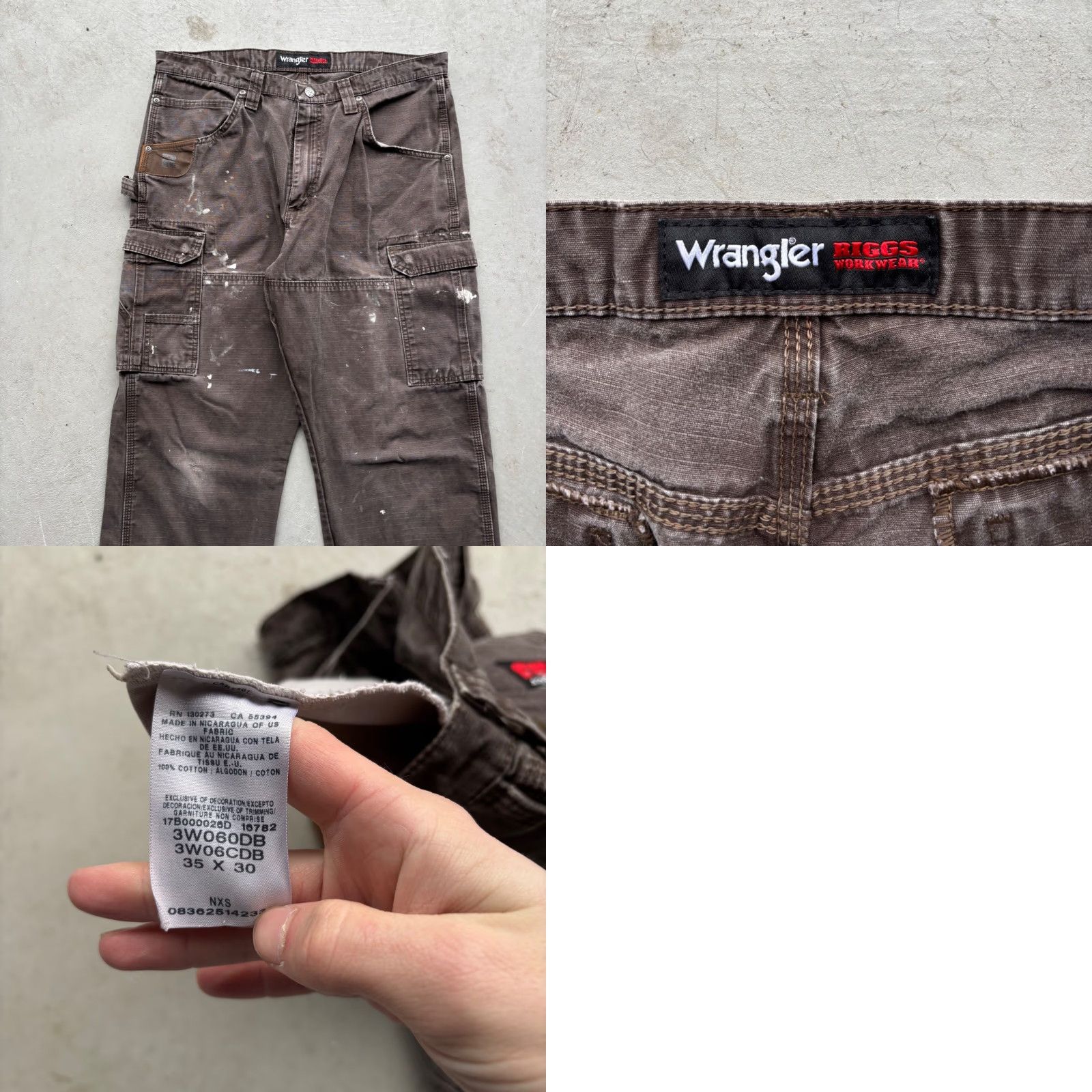Wrangler VINTAGE Wrangler Cargo Carpenter Pants Mens Brown Relaxed Fit Workwear Paint Splatter (if vintage applies) Size US 36 / EU 52 - 8 Thumbnail