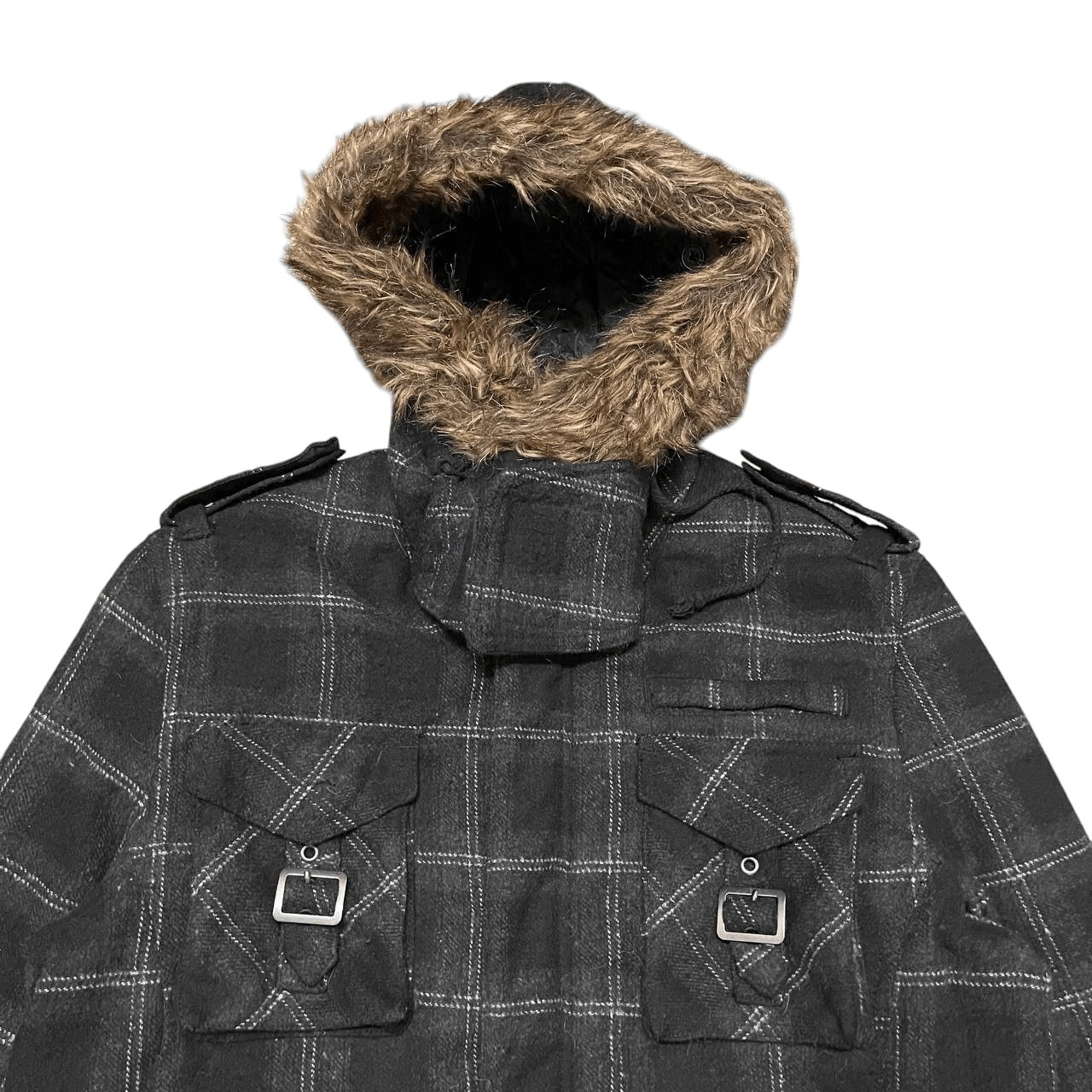 In The Attic Vintage In The Attic Plaid Fur Hooded Jacket Size US L / EU 52-54 / 3 - 2 Thumbnail