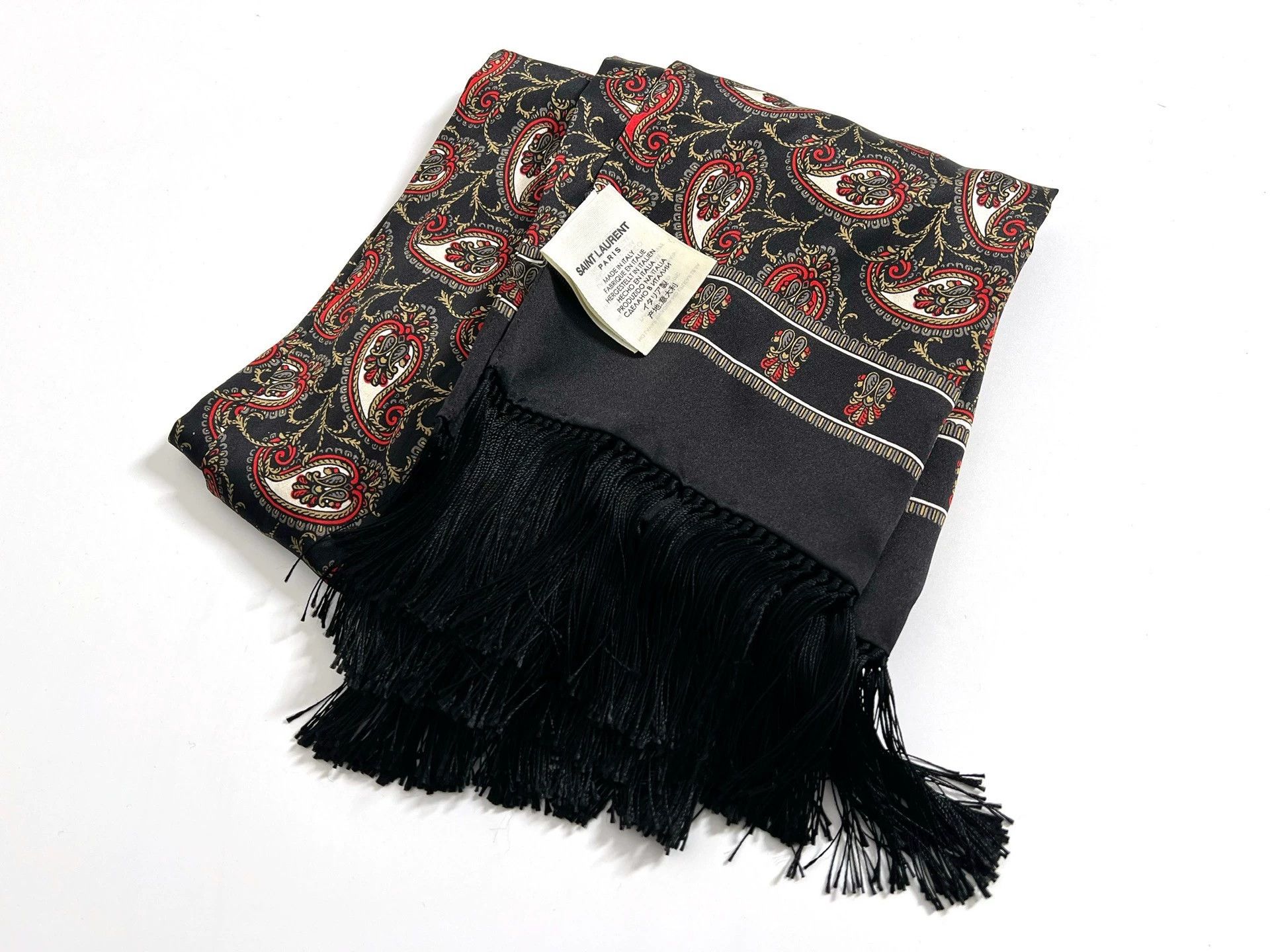 Saint Laurent Paris SLP16AW Saint Laurent Black Red Paisley Fringe Scarf Size ONE SIZE - 2 Thumbnail