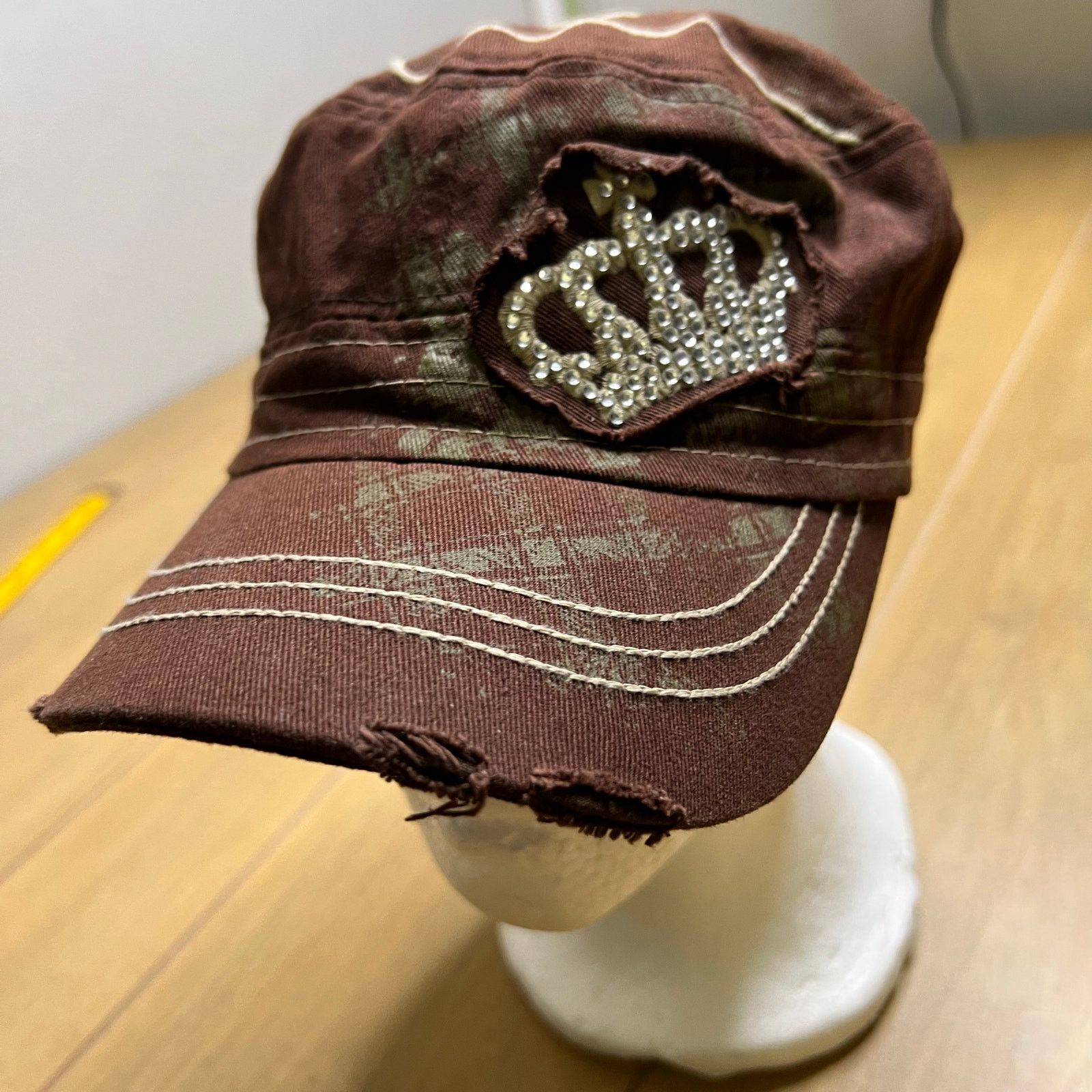 Vintage Y2K Leader Original Womens Brown Crown Rhinestone Cap Size ONE SIZE - 1 Thumbnail