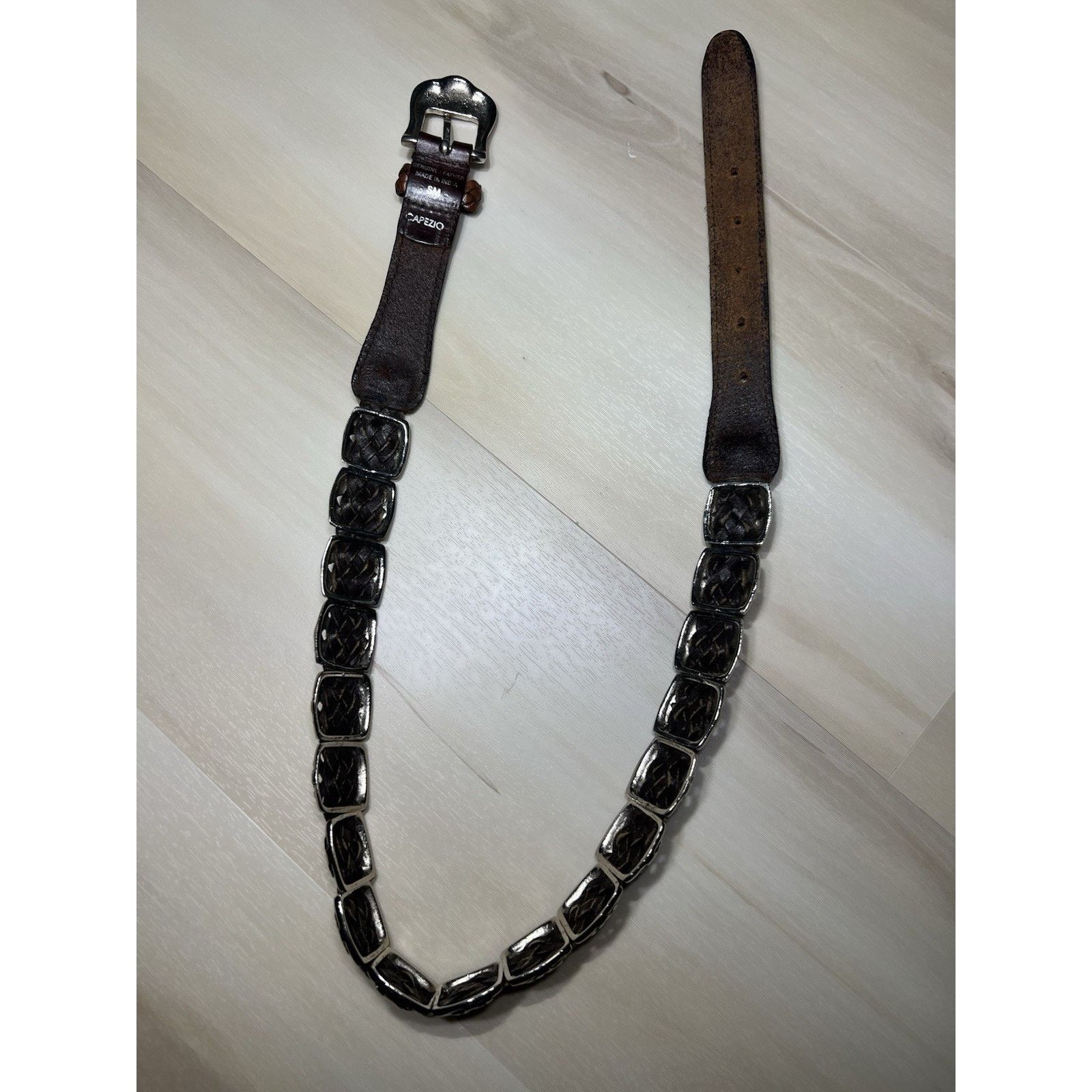 Tribal Streetwear Capezio S/M Belt Woven Leather and Silver Brass Link Brown Size ONE SIZE - 8 Thumbnail