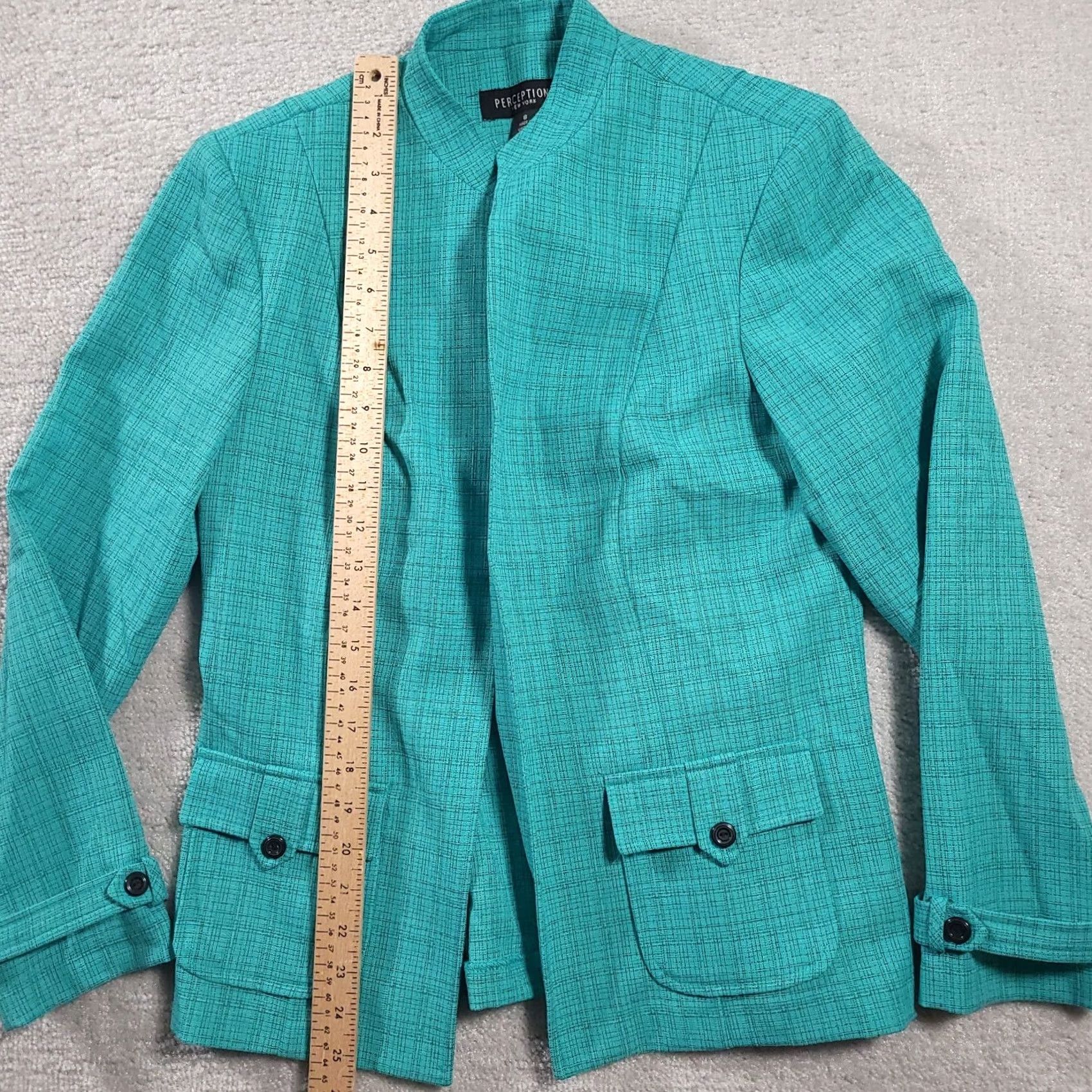Vintage VINTAGE Perceptions New York Women's Blazer Turquoise Shoulder Pads Sz 8 Blazer Size M / US 6-8 / IT 42-44 - 4 Thumbnail