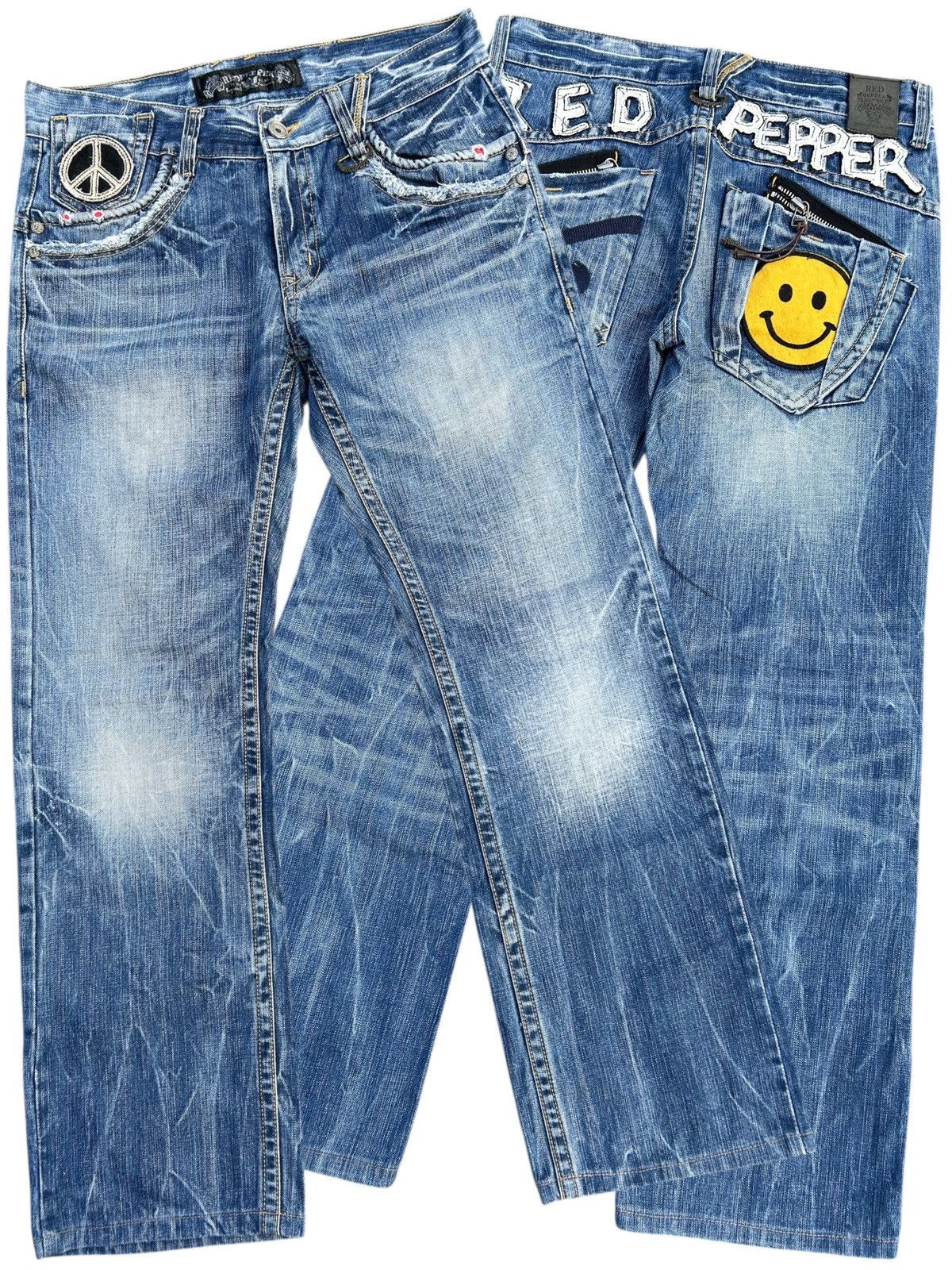 Kapital RED PEPPER JAPAN HIPPIES SMILE DISTRESSED DENIM JEANS Size US 34 / EU 50 - 1 Thumbnail