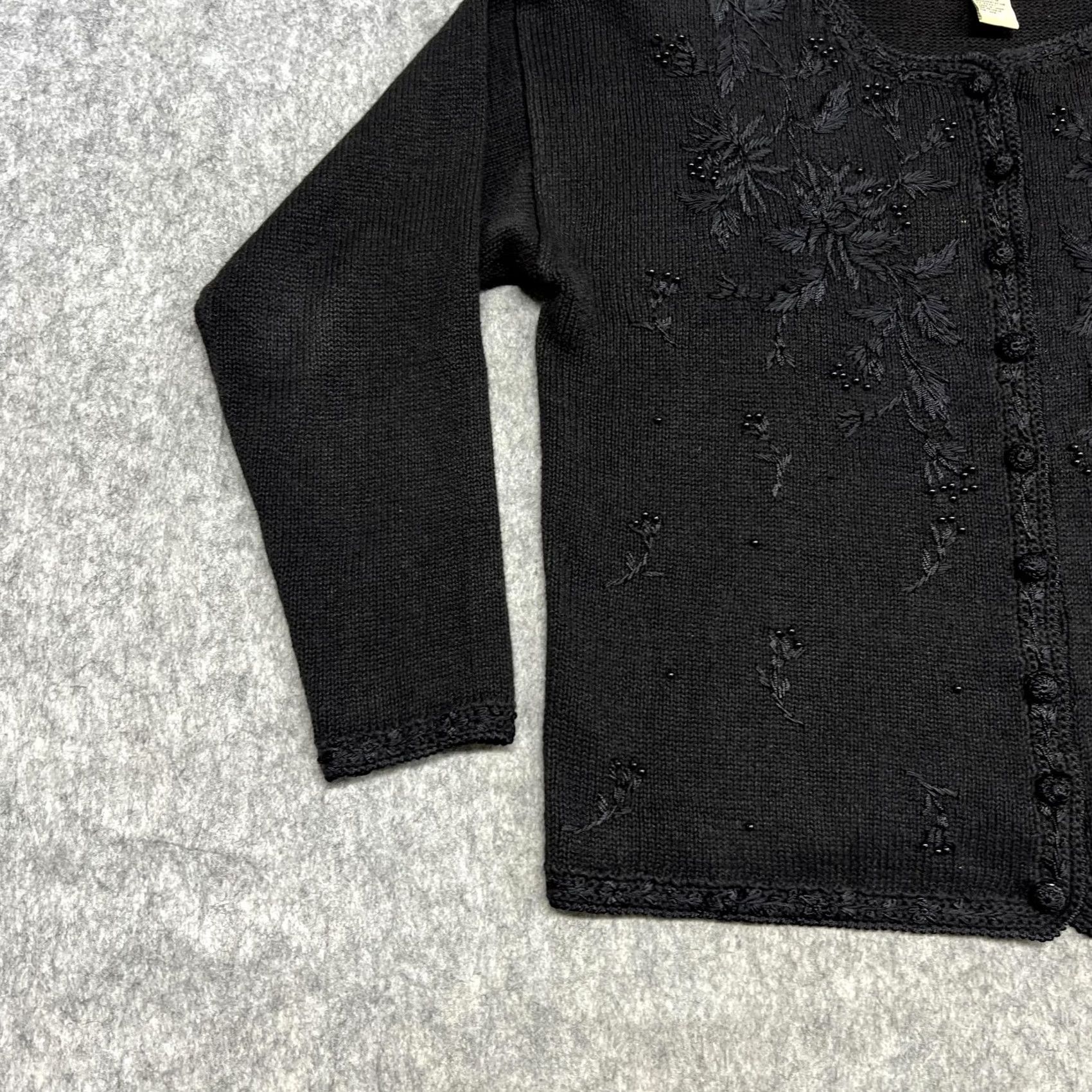 Vintage Vintage Tiara International Sweater Womens M Black Beaded Cardigan Floral 90s Size M / US 6-8 / IT 42-44 - 6 Thumbnail