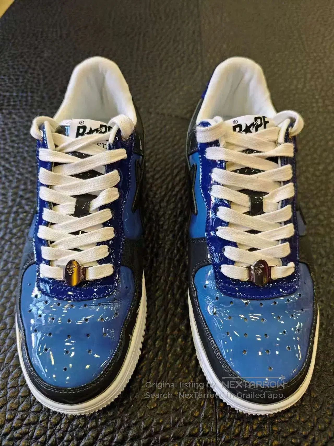Bape BAPESTA Patent Leather Blue Low-Top Sneakers. Size US 9 / EU 42 - 1 Thumbnail