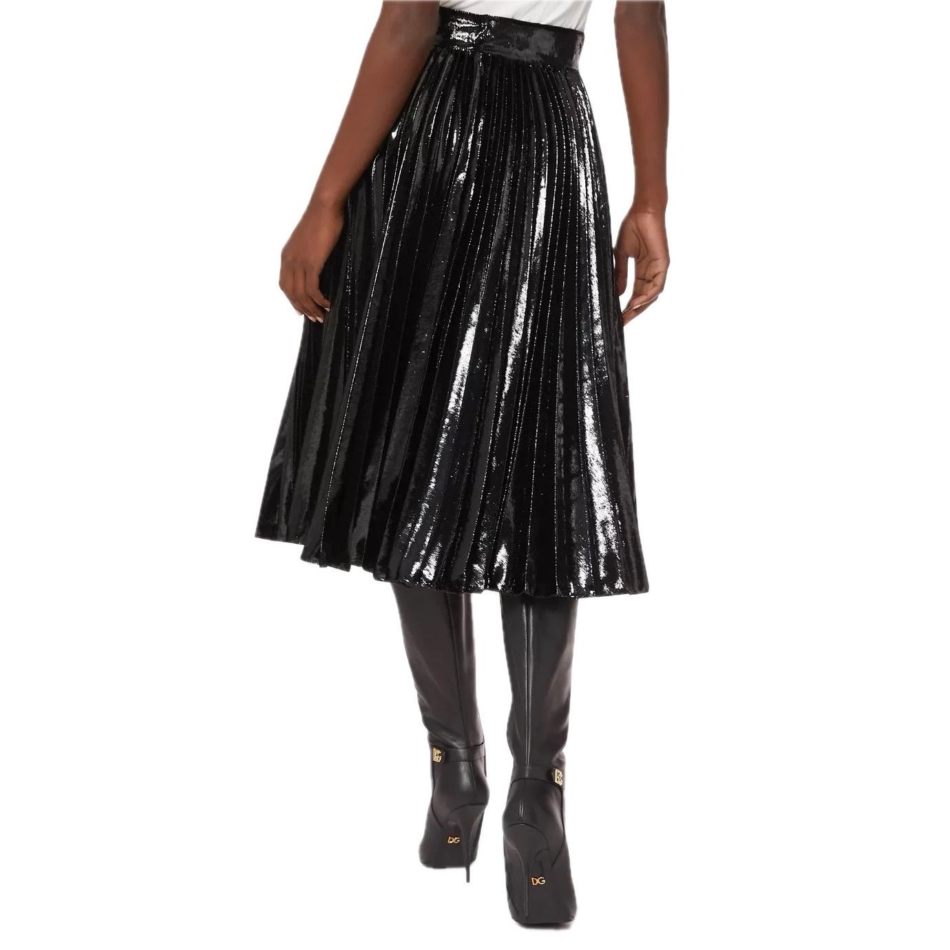 Dolce & Gabbana Dolce & Gabbana Black Pleated Midi Skirt Lamé Velvet EU 38 Size 26" / US 2 / IT 38 - 8 Thumbnail