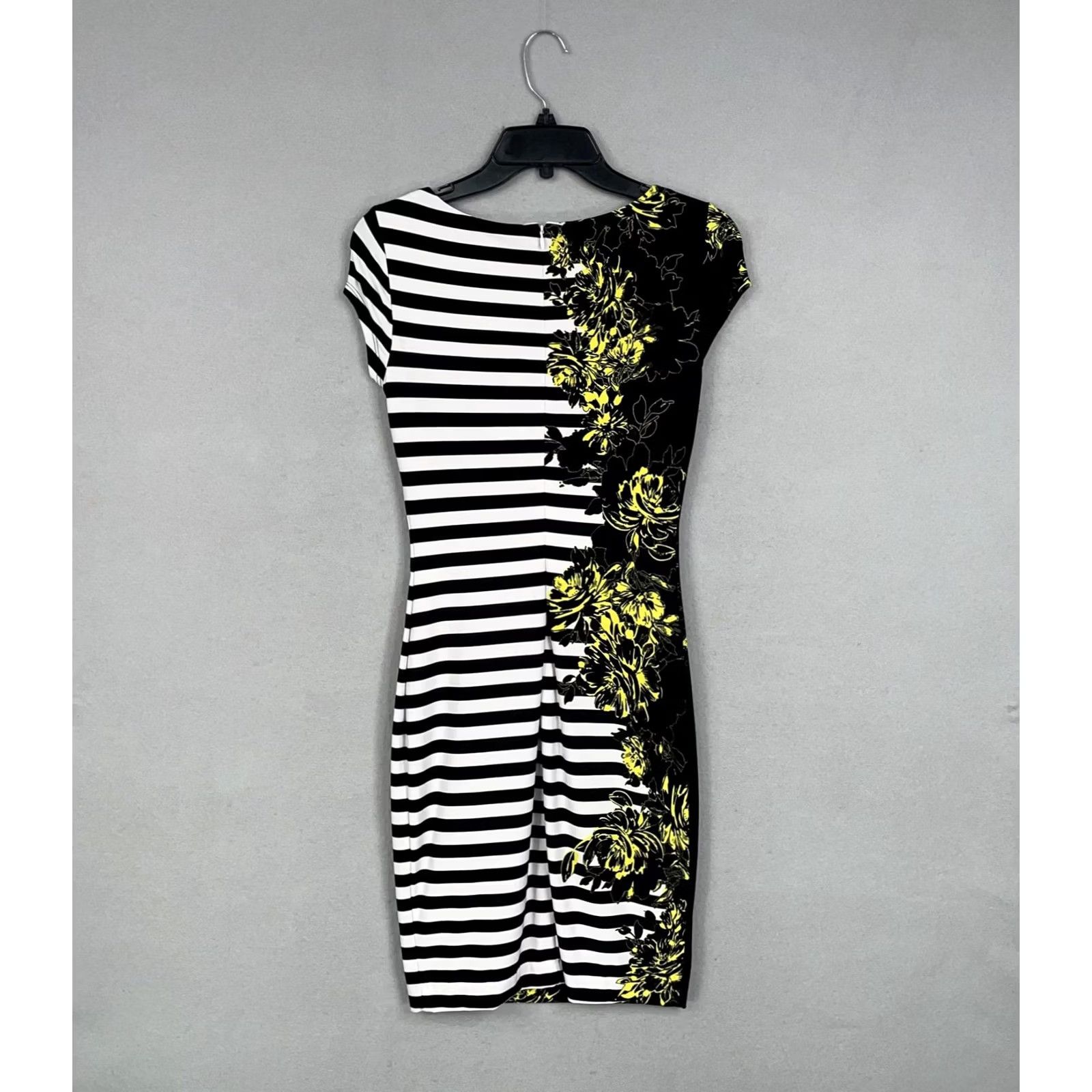 Vintage Cache Dress Womens Black White Stripe Yellow Floral Stretch Sheath Bodycon XS Size XS / US 0-2 / IT 36-38 - 6 Thumbnail