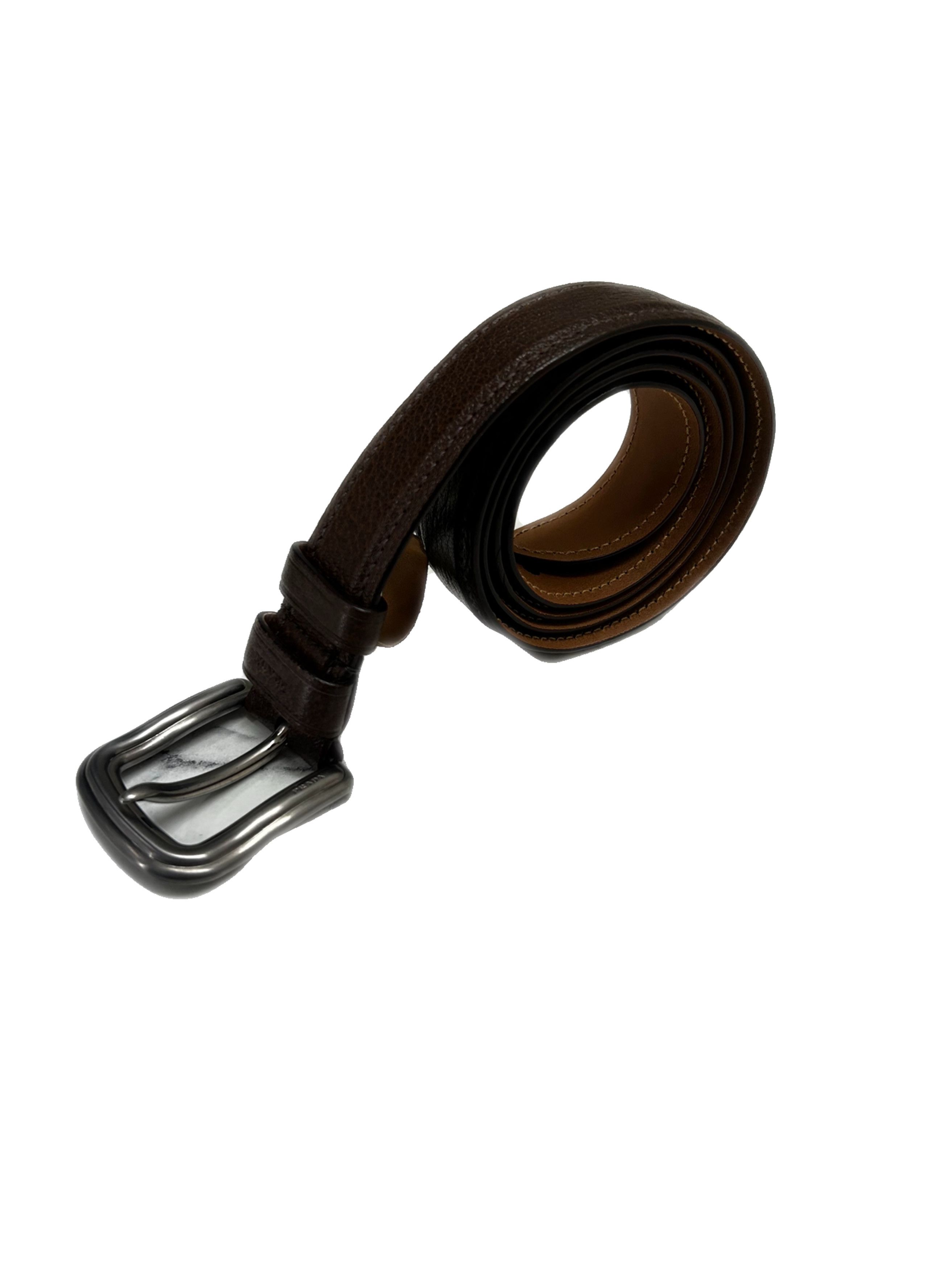Prada Prada Brown 'Deerskin' Leather Ornate Notch Buckle Belt Size 38 - 3 Thumbnail