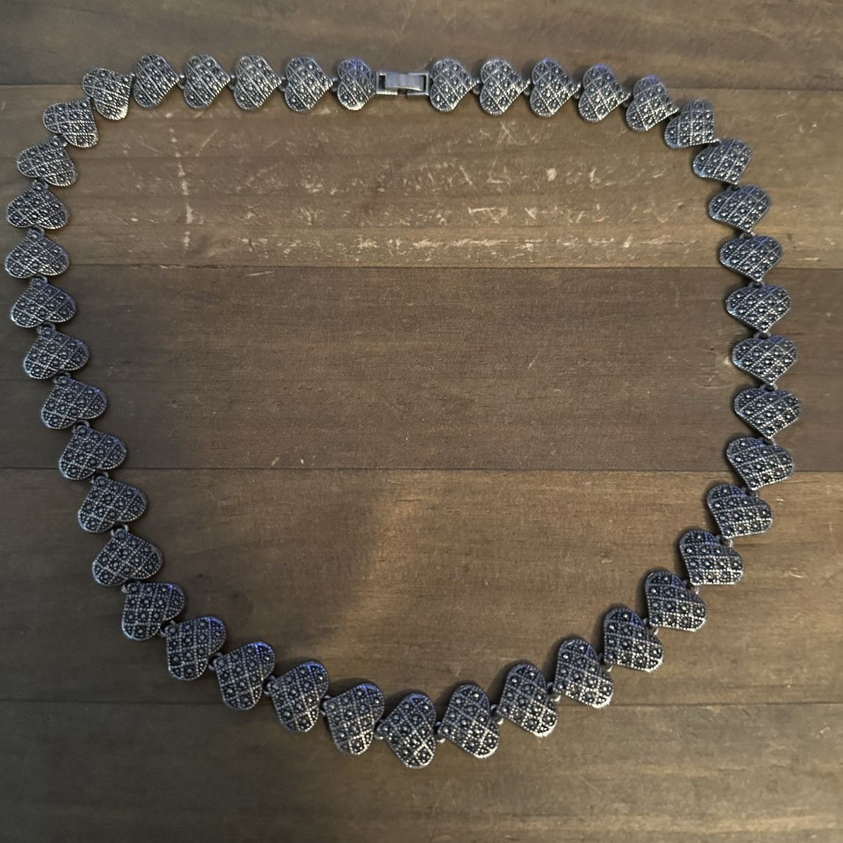 Vintage Vintage silver tone marcasite heart link necklace Size ONE SIZE - 2 Thumbnail