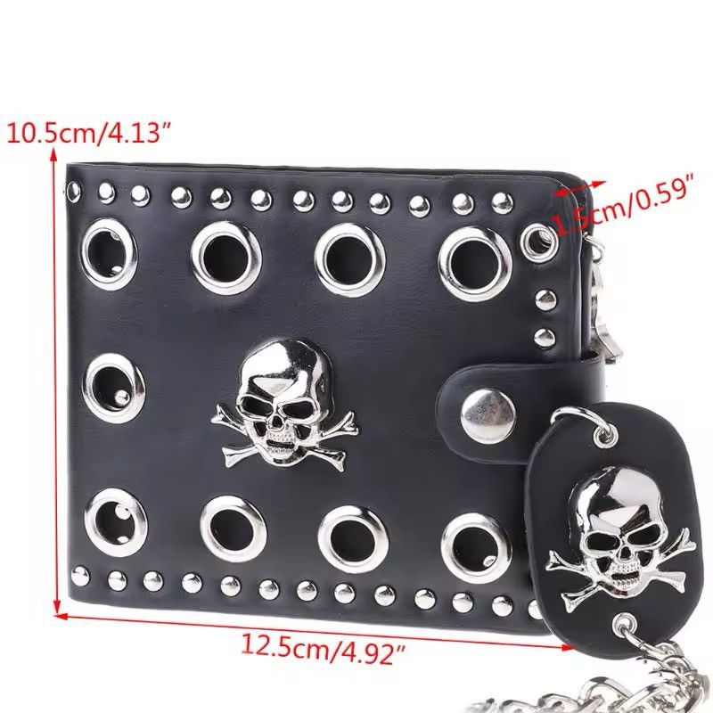 Vintage Gothic Punk Style PU Leather Skull Western Wallet + Chain Size ONE SIZE - 3 Thumbnail