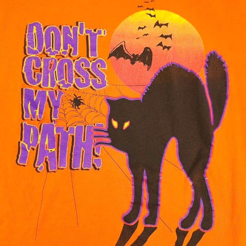Vintage VINTAGE Halloween T Shirt Mens Size Large Orange 90s Black Cat Bats Spiderweb Size US L / EU 52-54 / 3 - 3 Thumbnail