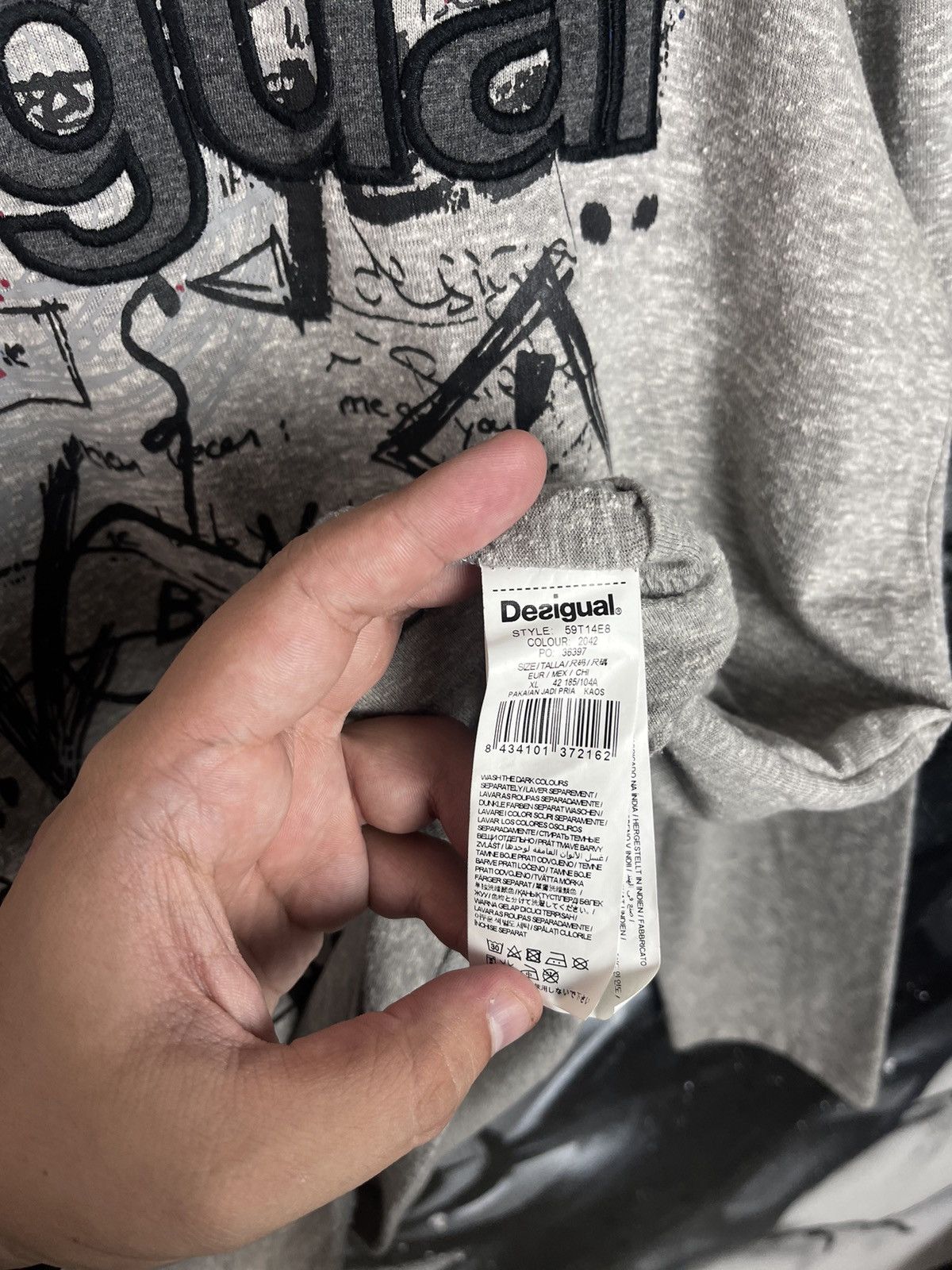 Desigual Desigual Grey Cotton Embroidered Logo Long Sleeve T-Shirt Size US XL / EU 56 / 4 - 8 Thumbnail