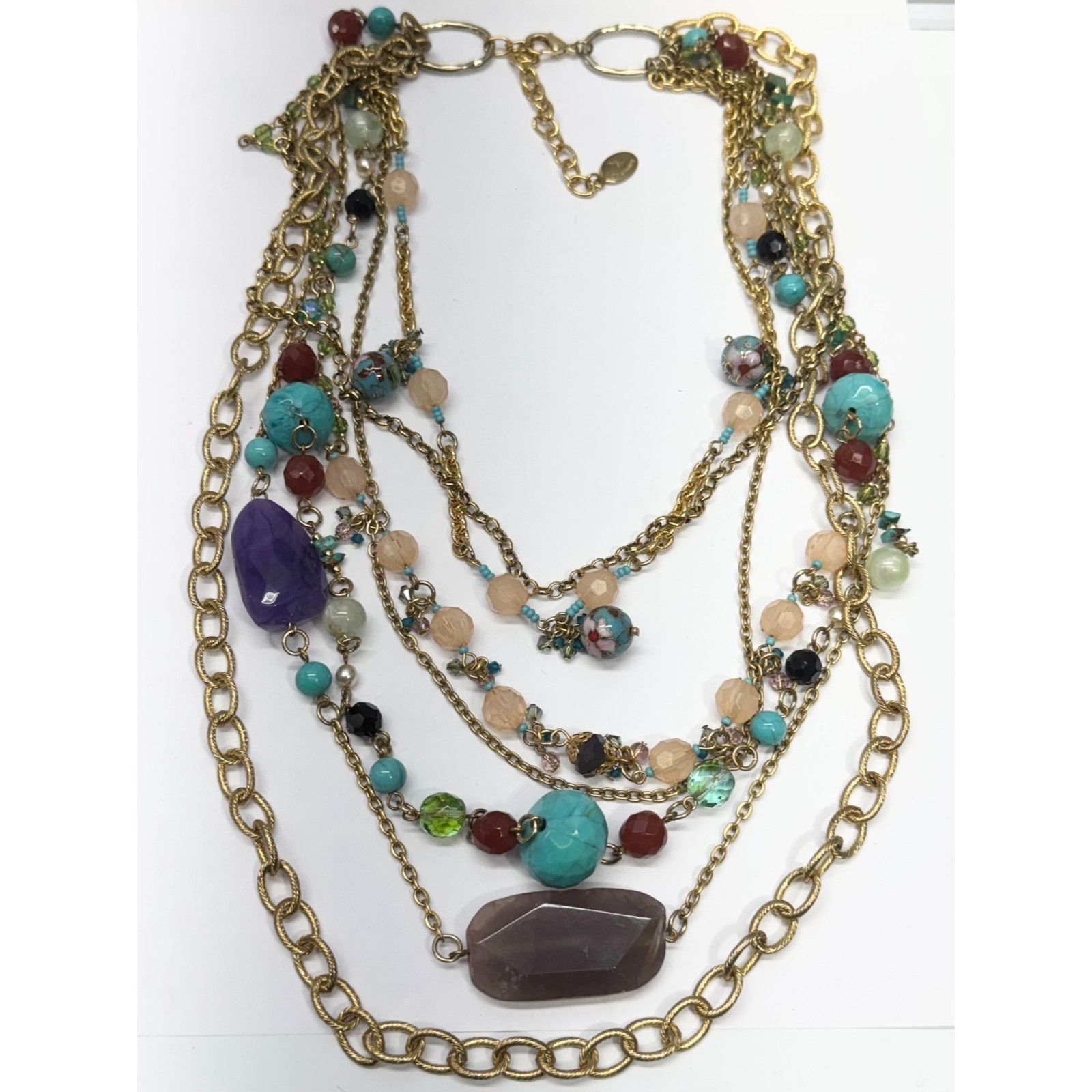 Vintage Vintage Crystal cloisonné beaded multi strand chain necklace Size ONE SIZE - 1 Thumbnail